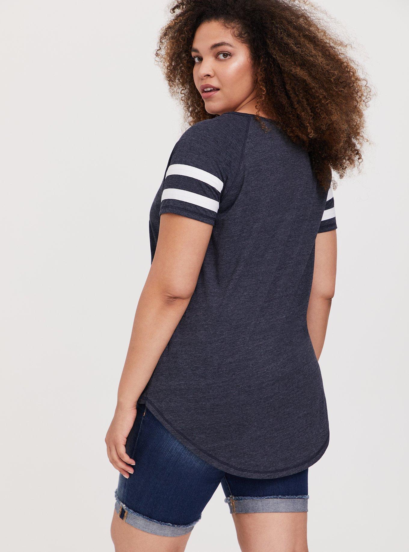 Women's New York Yankees White/Navy Plus Size Notch Neck T-Shirt