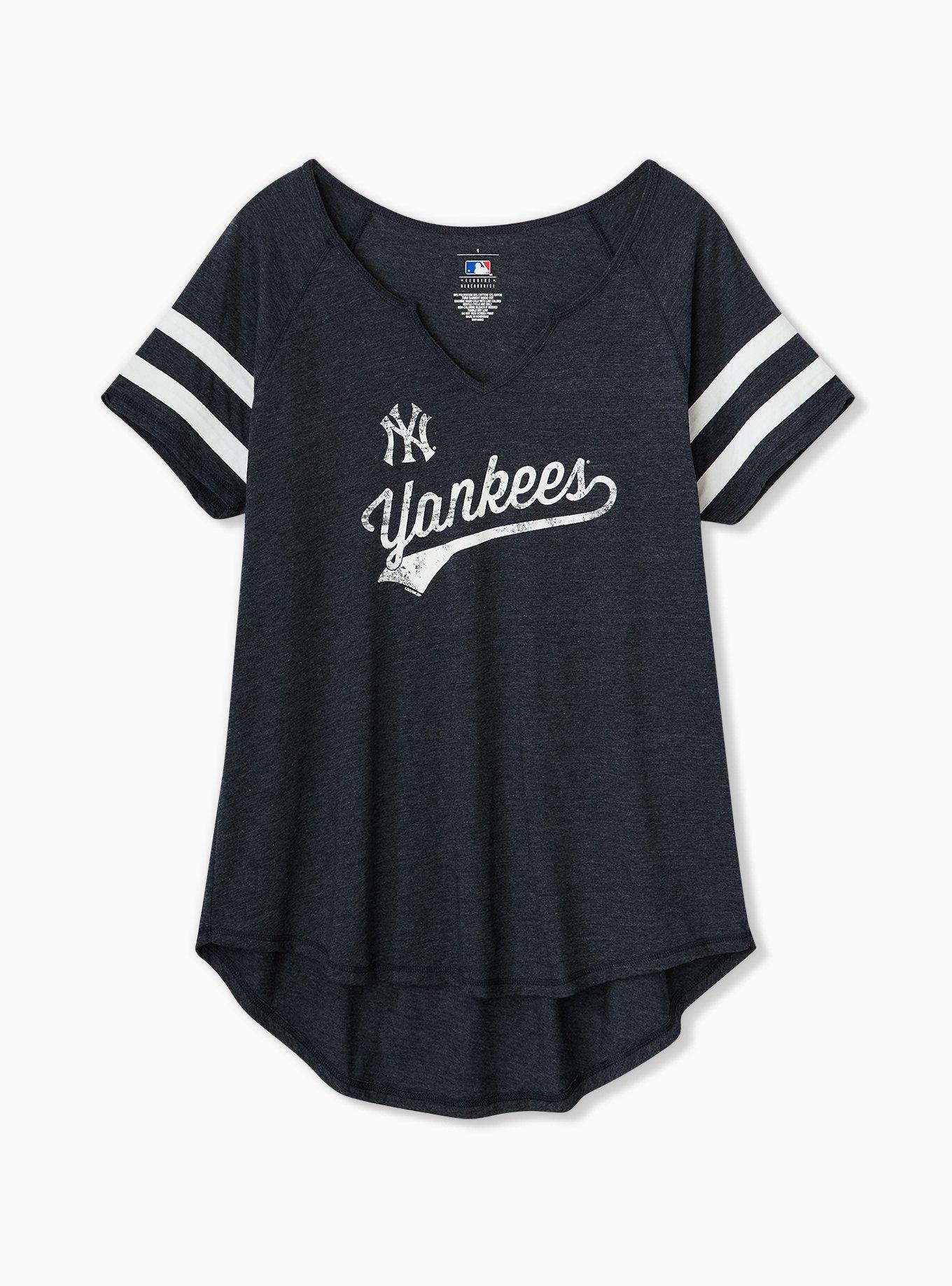 Women's White/Navy New York Yankees Plus Size Notch Neck T-Shirt