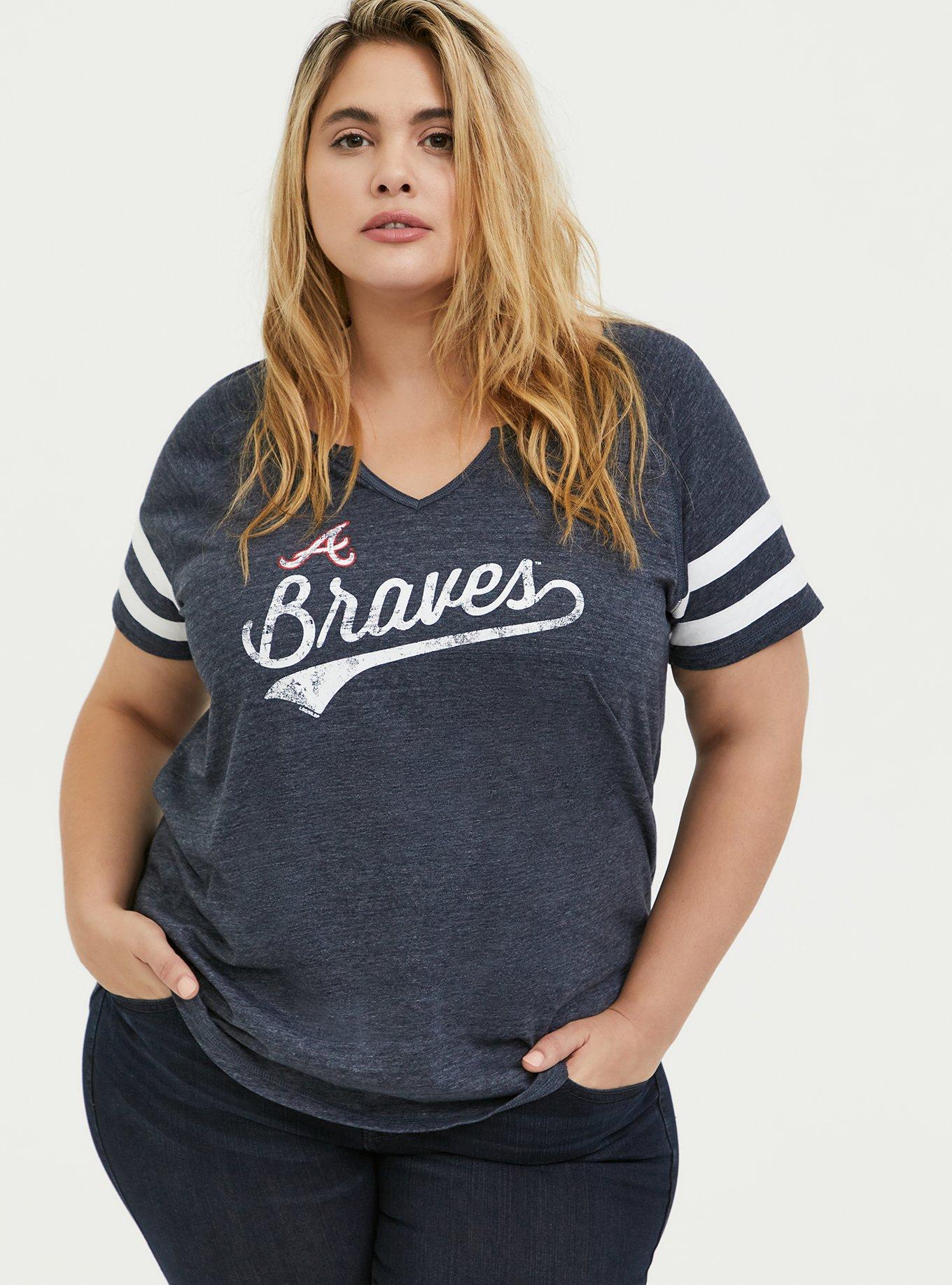 Soft As A Grape Women's Navy Atlanta Braves Plus Size Swing For