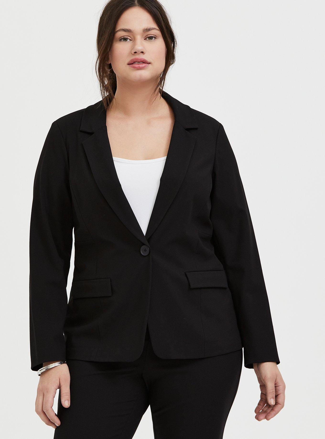 Black Structured Twill Blazer, DEEP BLACK, alternate
