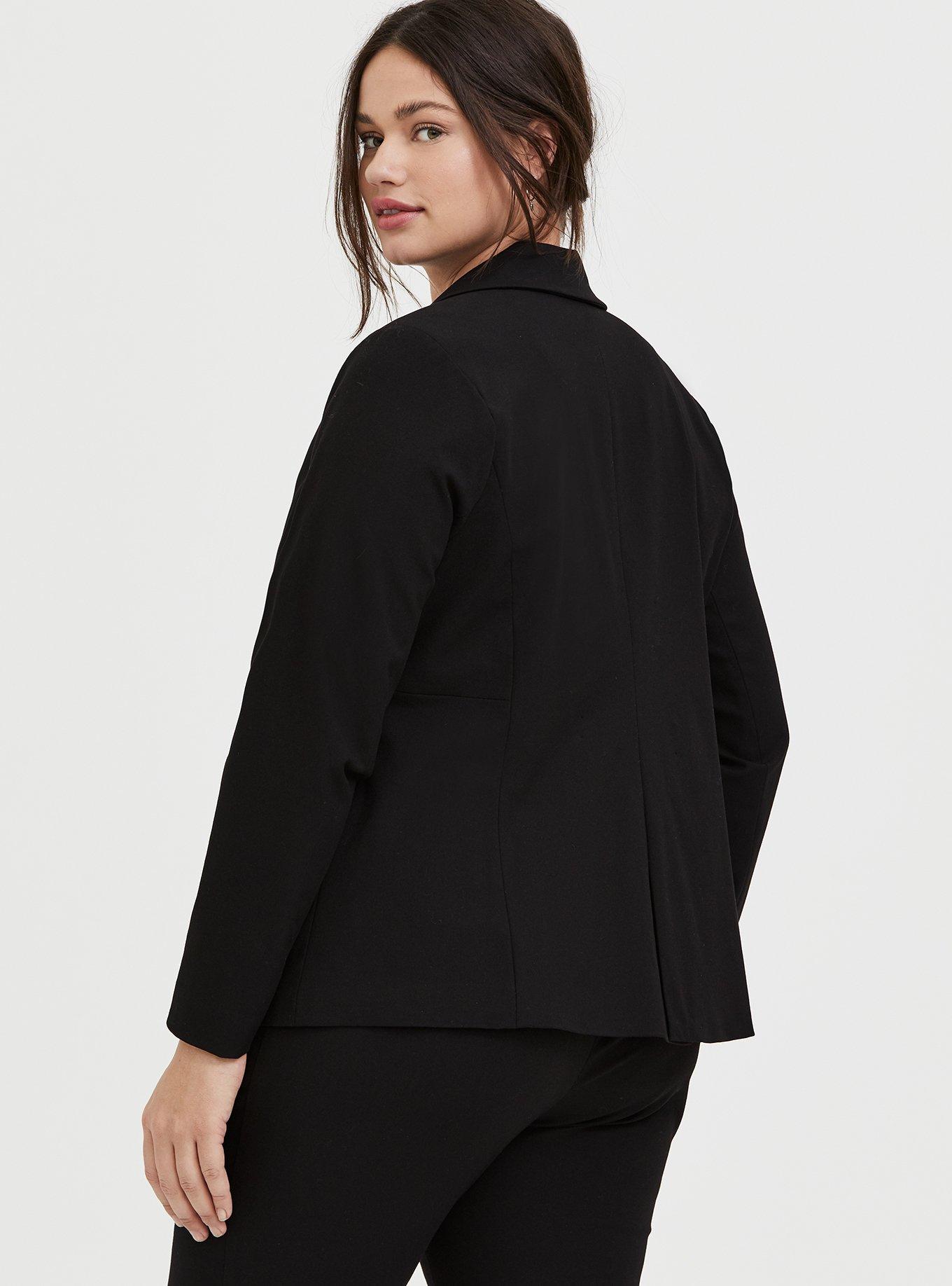 Black Structured Twill Blazer, DEEP BLACK, alternate