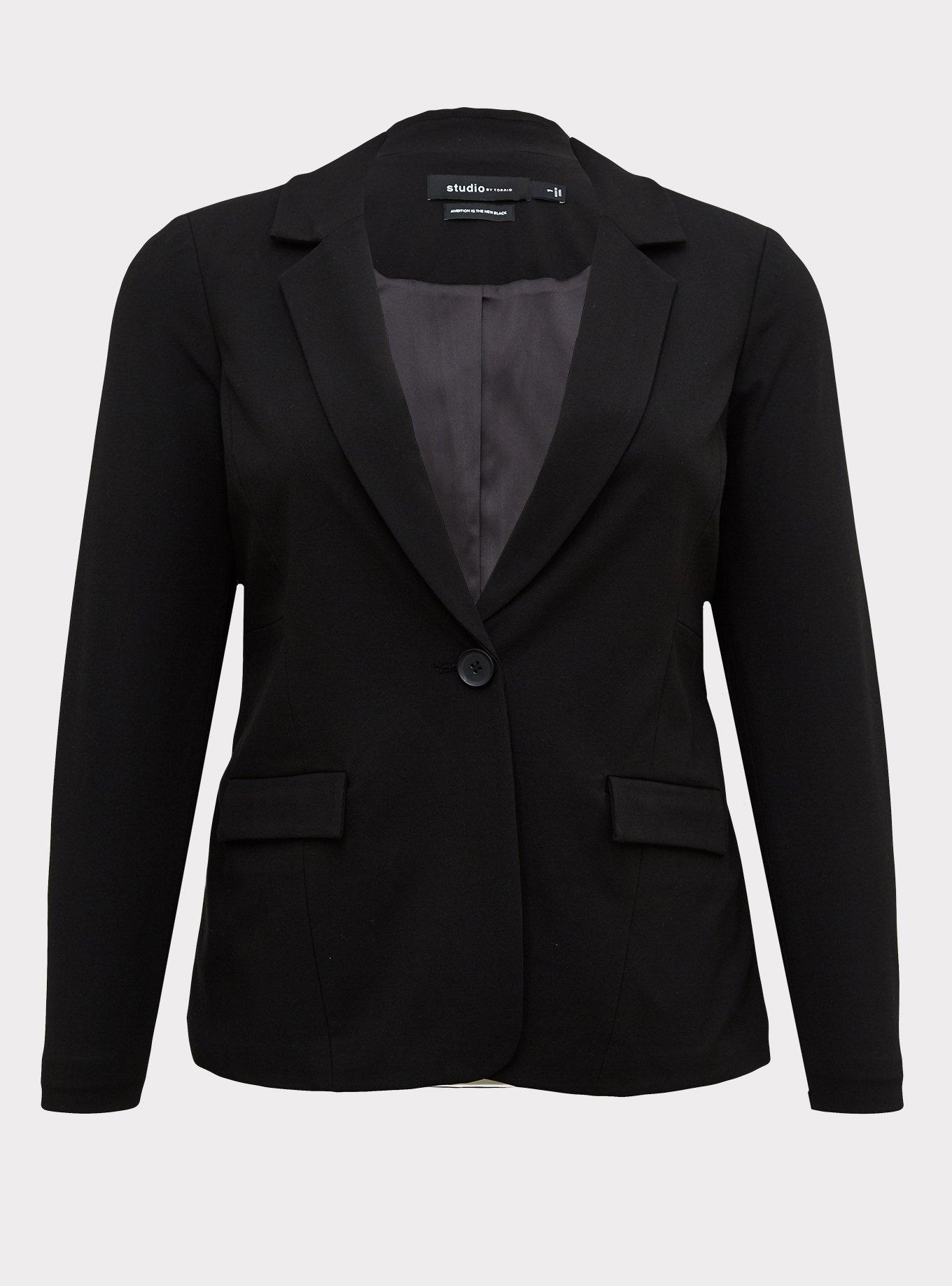 Black Structured Twill Blazer, DEEP BLACK, hi-res