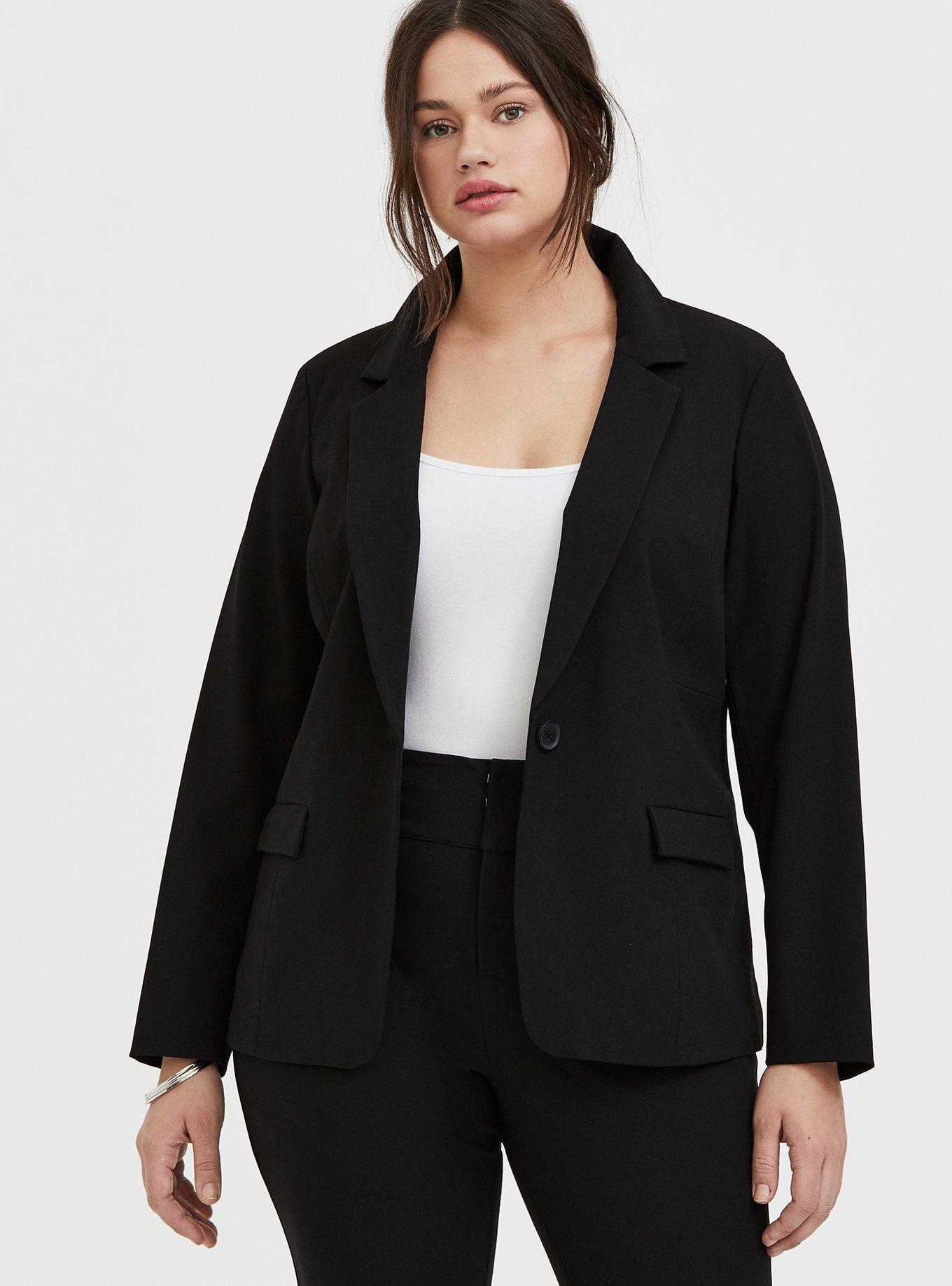 Black Structured Twill Blazer, DEEP BLACK, hi-res