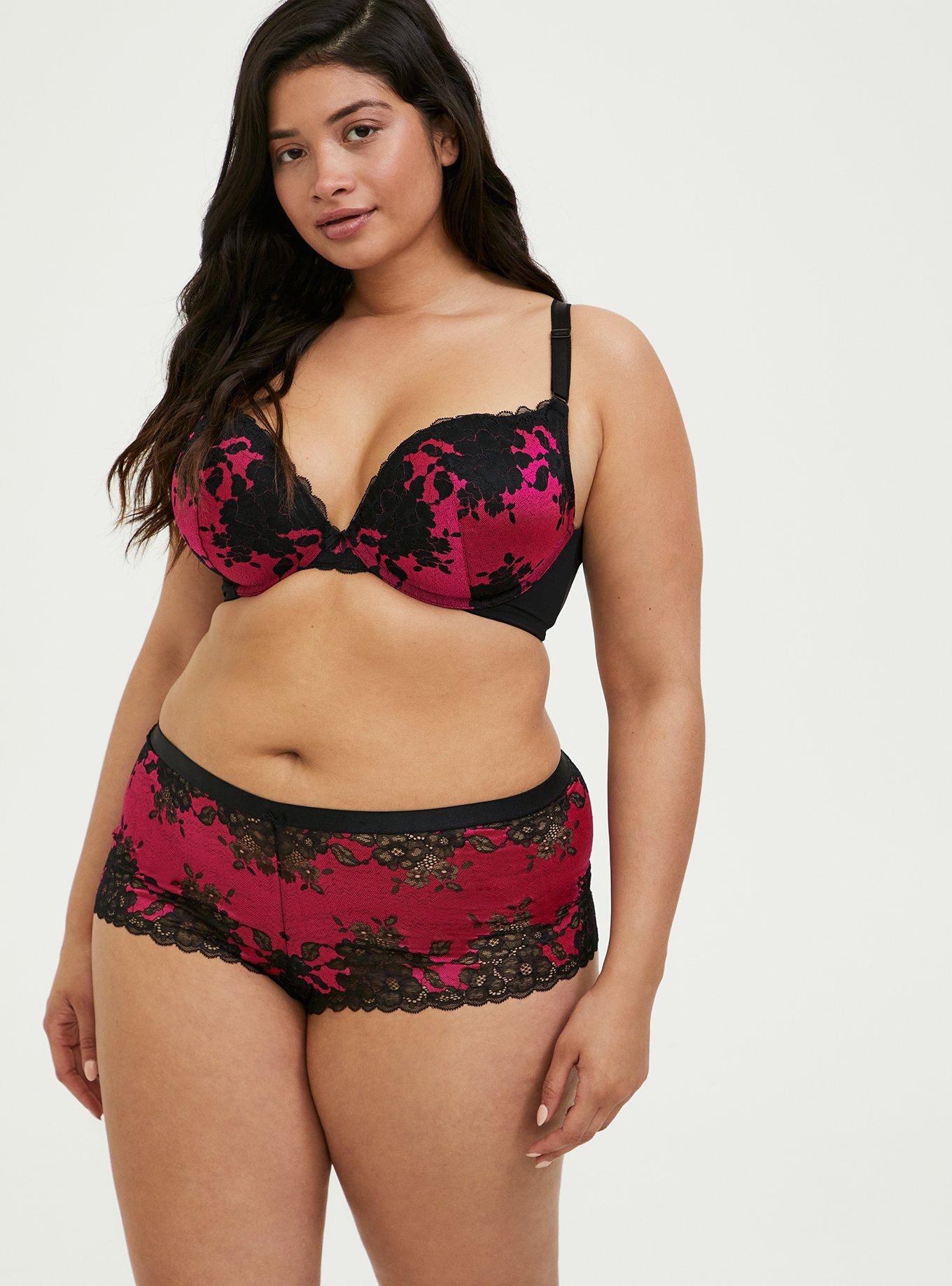 Plus Size Hot Pink & Black 360&deg; Back Smoothing&trade; Push-Up Plunge Bra, SUPERSONIC, alternate