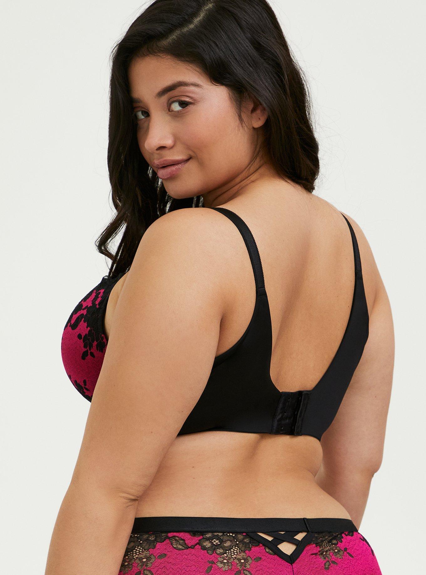 Plus Size Hot Pink & Black 360&deg; Back Smoothing&trade; Push-Up Plunge Bra, SUPERSONIC, alternate