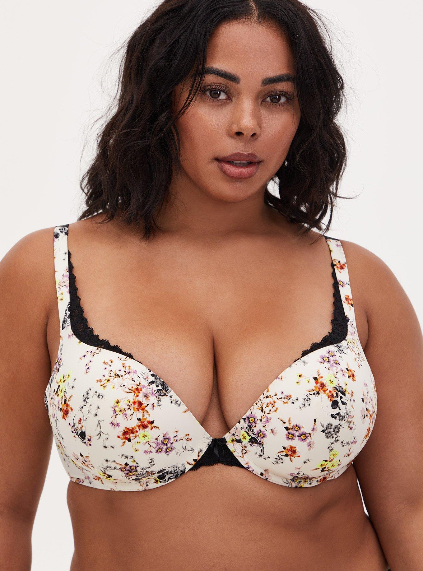 Plus Size - Plunge Push-Up Smooth With Lace Edge Straight Back Bra