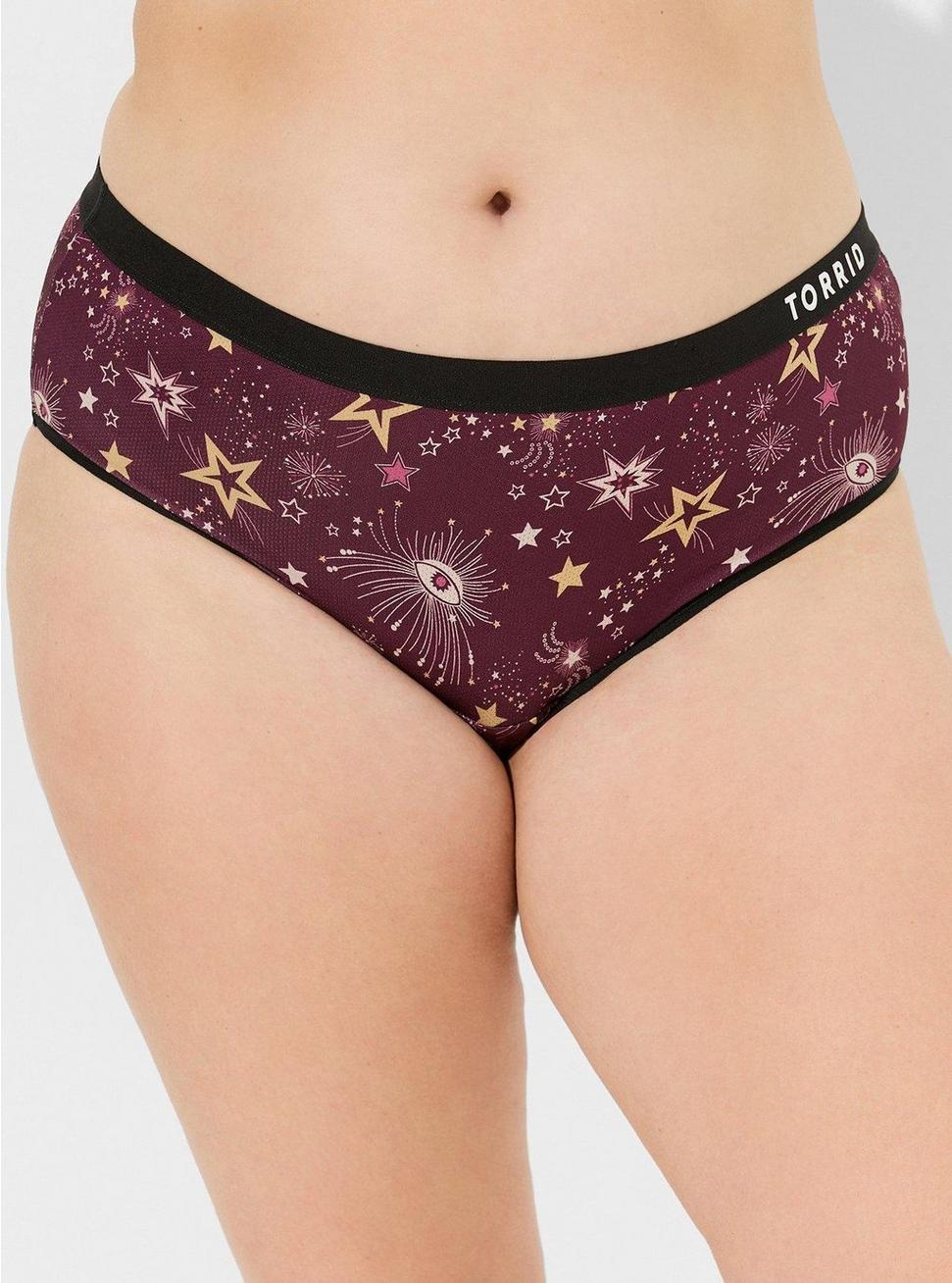Plus Size Active Microfiber Mid-Rise Hipster Logo Panty, SEQUIN STARS POTENT PURPLE, alternate