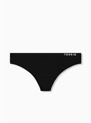 Active Microfiber Mid-Rise Thong Logo Panty, BLACK, alternate