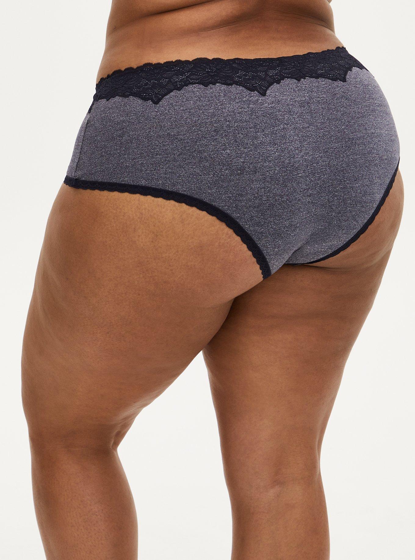 Plus Size - Microfiber Mid-Rise Cheeky Heather Lace Trim Panty - Torrid