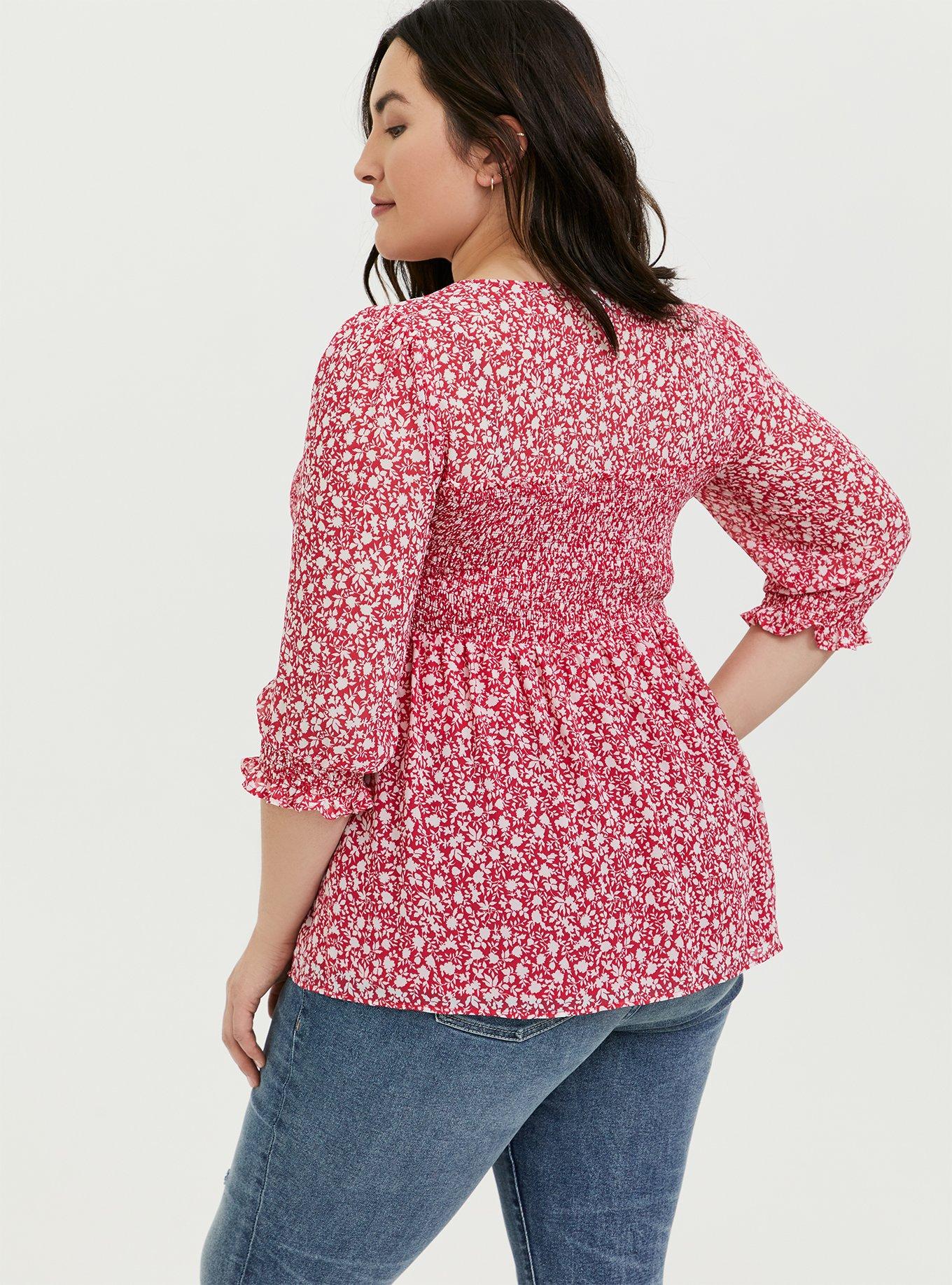 Plus Size Babydoll Chiffon Smocked Top, DITSY SHADOWS FLORAL, alternate