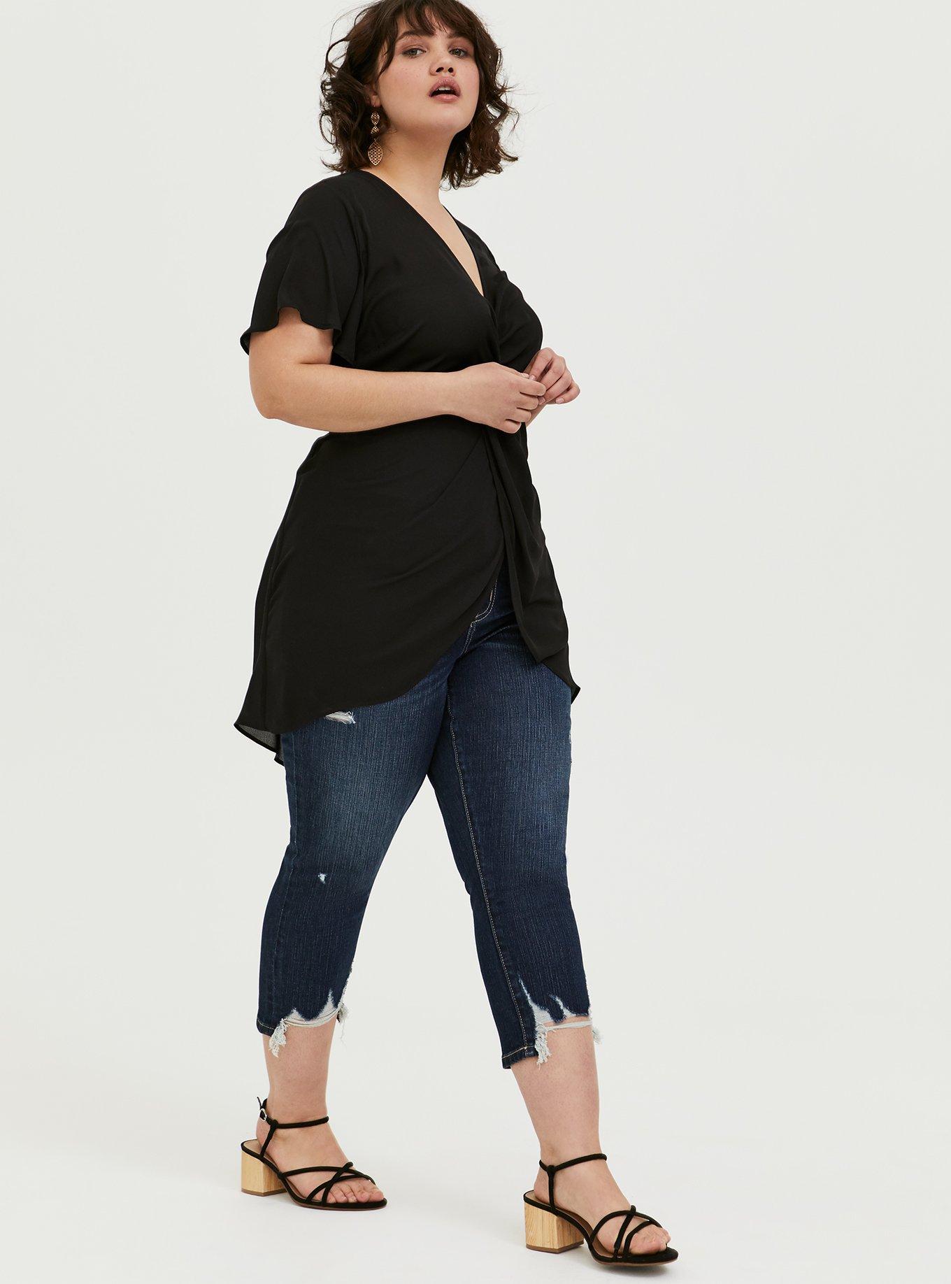 Georgette Twist Front Hi-Low Blouse, DEEP BLACK, alternate