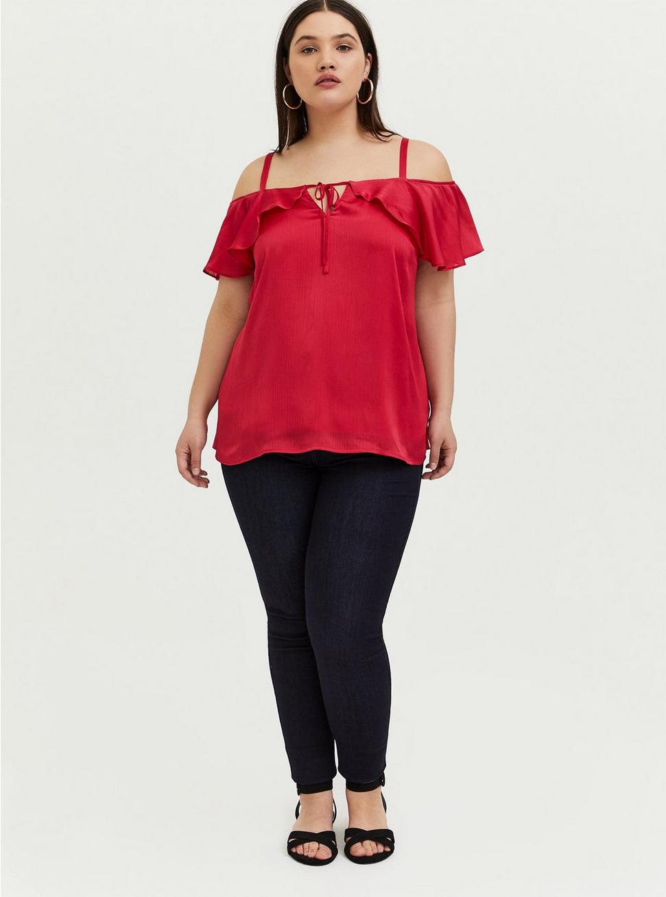 Plus Size - Fuchsia Pink Textured Chiffon Cold Shoulder Top Plus Size - Fuchsia Pink Textured Chiffon Cold Shoulder Top