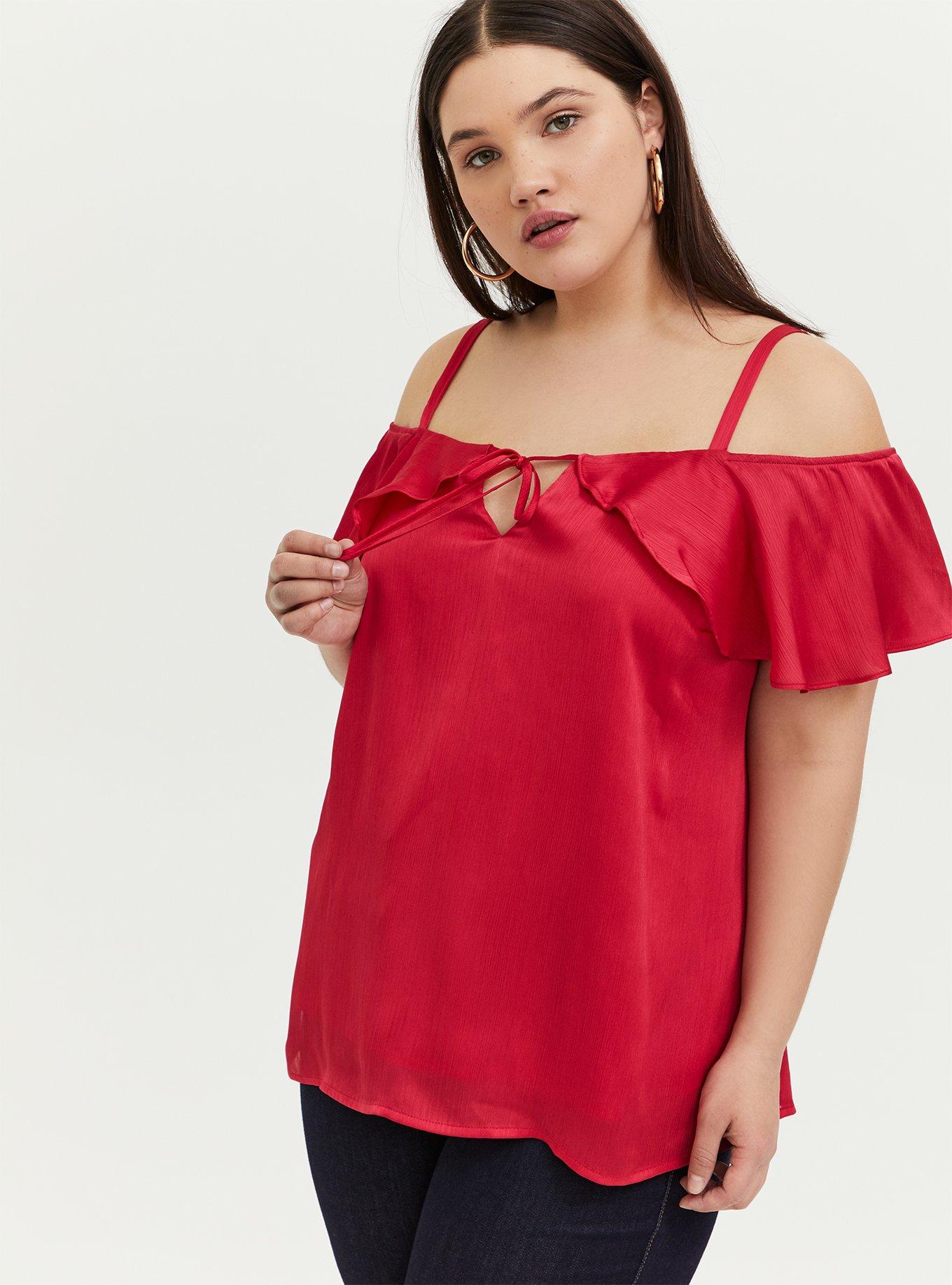 Plus Size - Fuchsia Pink Textured Chiffon Cold Shoulder Top - Torrid