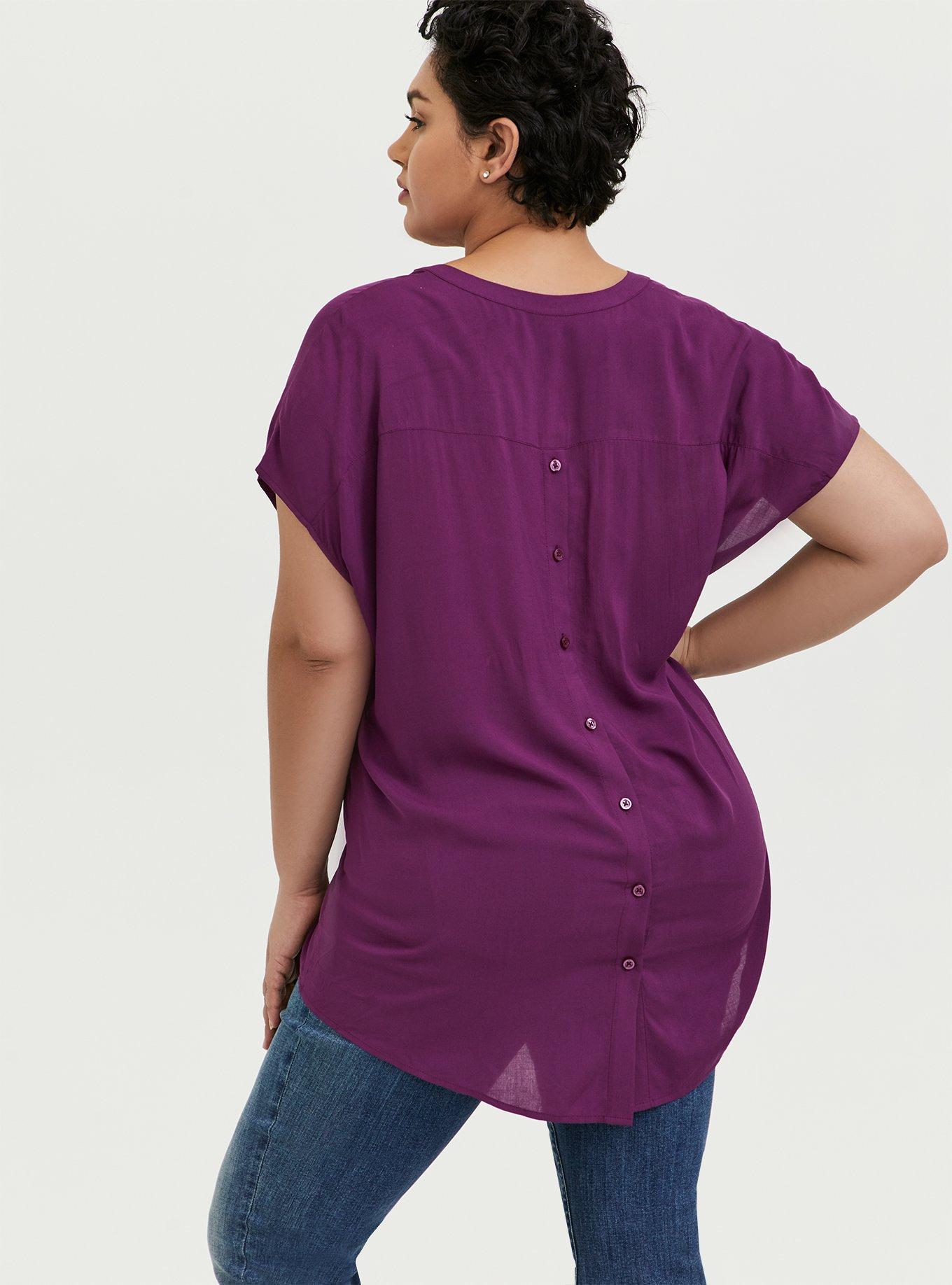 売れ筋商品|||エロクイ カットソー トップス レディース Women's Plus Size Notch Collar Blouse Plum purple Blocac Plus Size Tops for Women V Neck Roll Sleeve Shirts