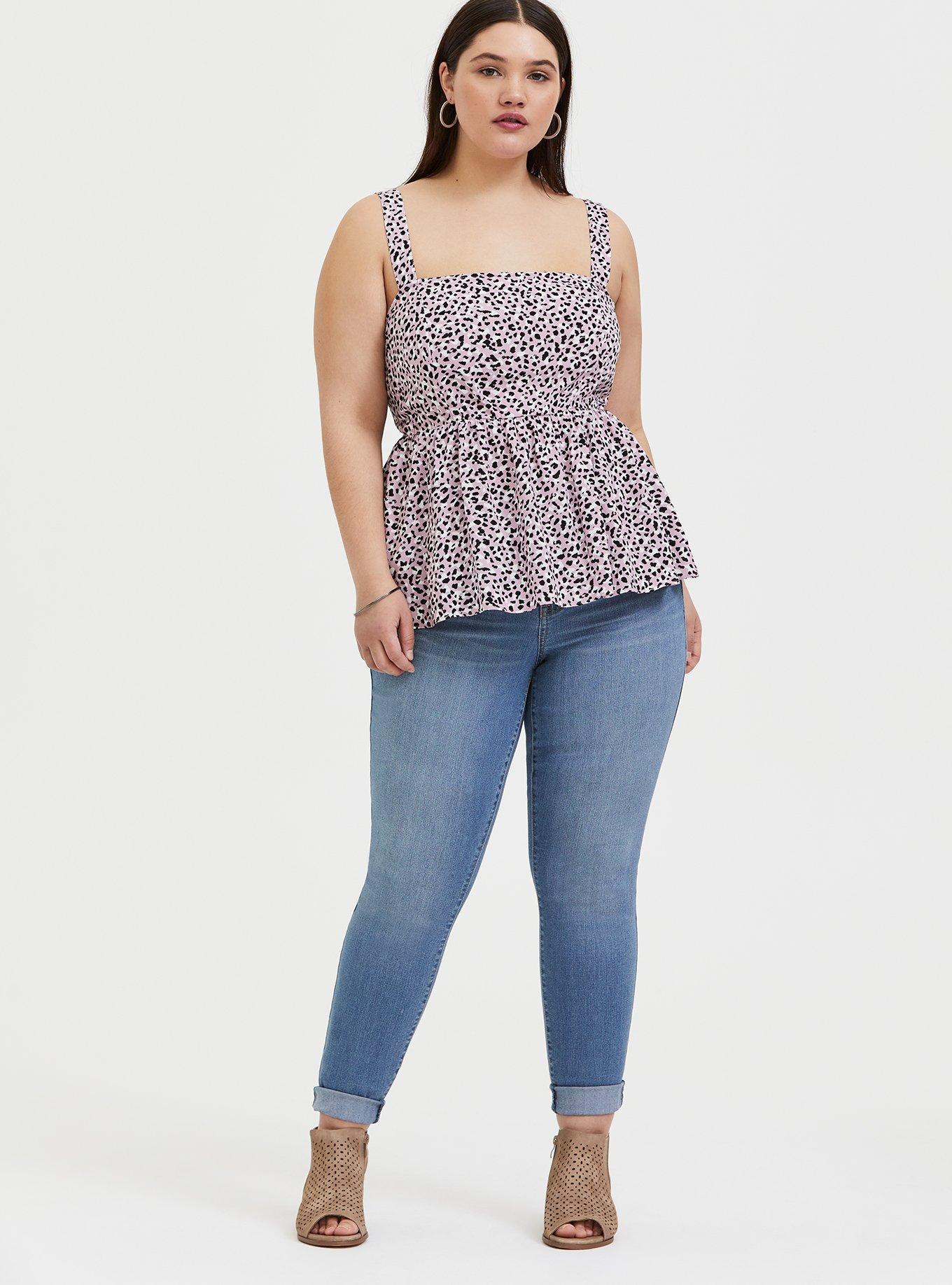 Plus Size Mauve Pink Leopard Challis Tie Back Peplum Midi Top, , alternate