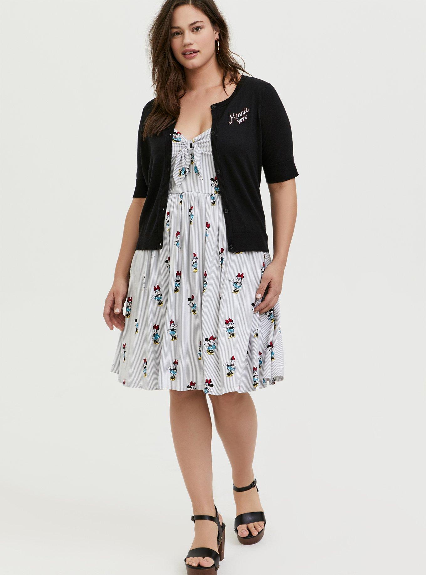 Plus Size Her Universe Disney Retro Minnie Mouse Black Button Front Crop Cardigan, DEEP BLACK, alternate