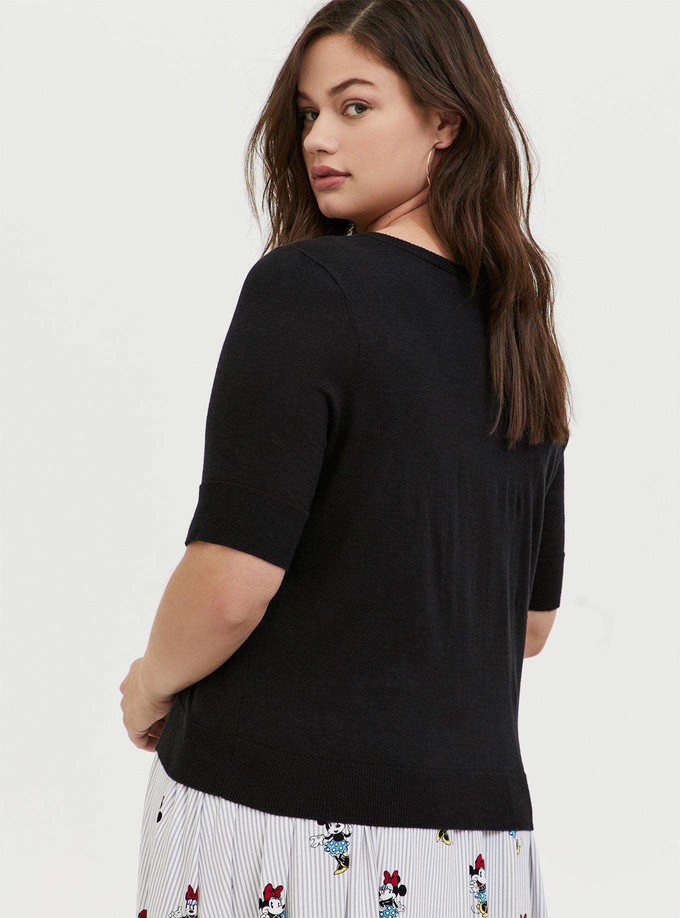 Plus Size Her Universe Disney Retro Minnie Mouse Black Button Front Crop Cardigan, DEEP BLACK, alternate