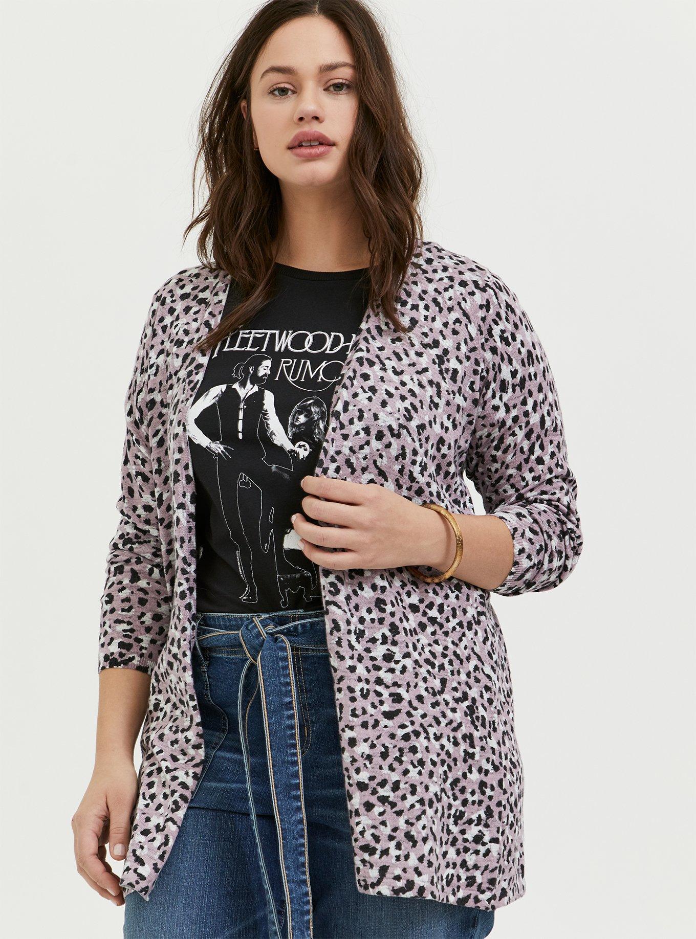 Celeste Full Size Leopard Open Front Contrast Cardigan