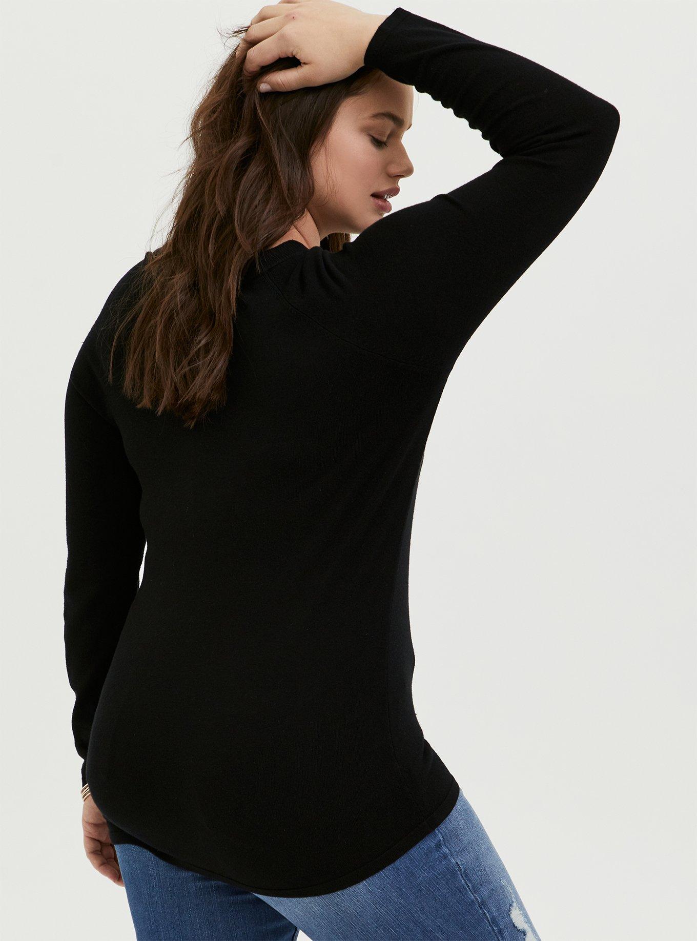 Plus Size Pullover Cage Front Sweater, BLACK, alternate