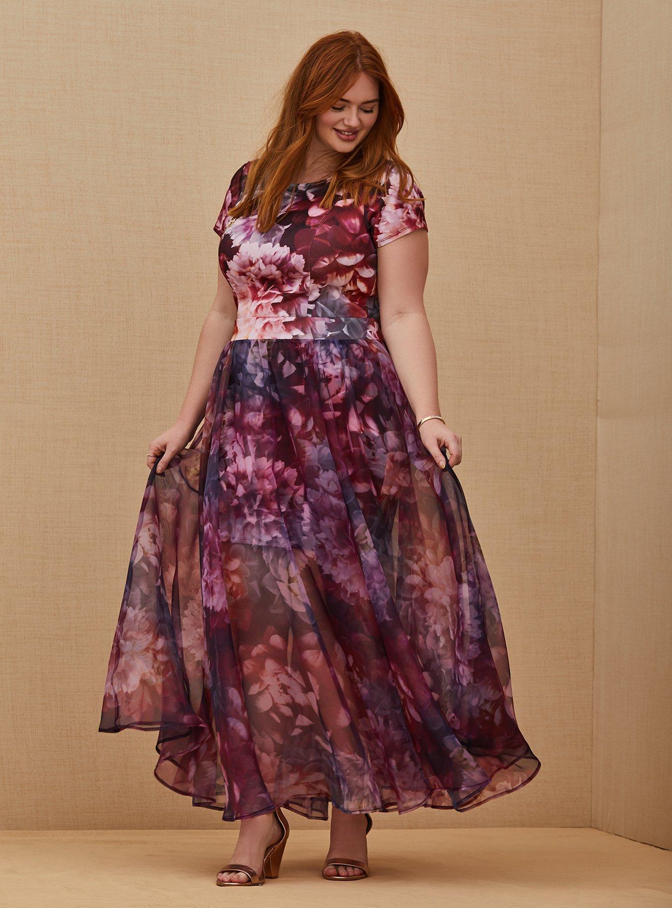 Special Occasion Multi Floral Scuba Knit Dress & Organza Formal Gown Set, , hi-res