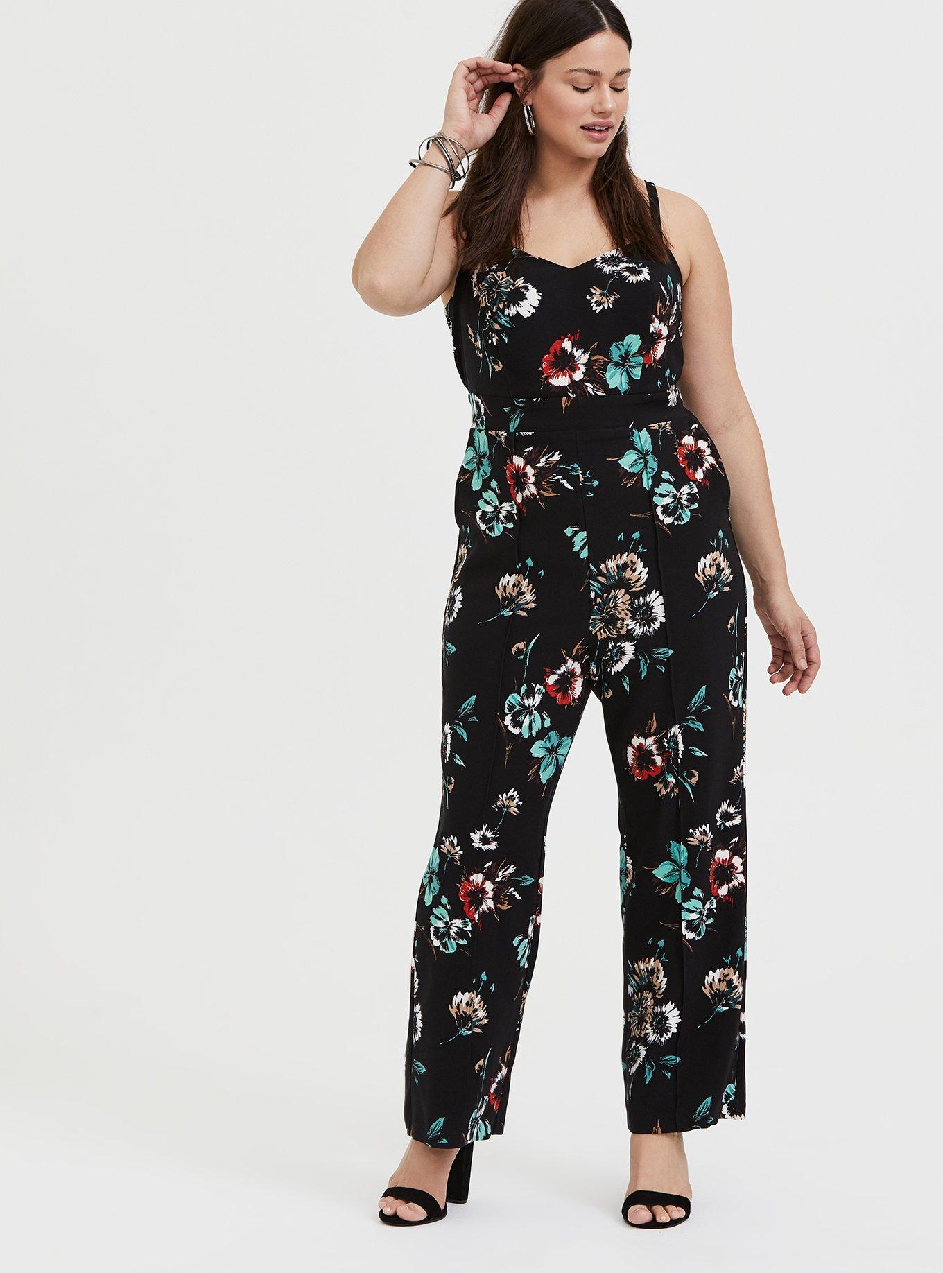 Plus Size - Black Floral Wide Leg Jumpsuit - Torrid