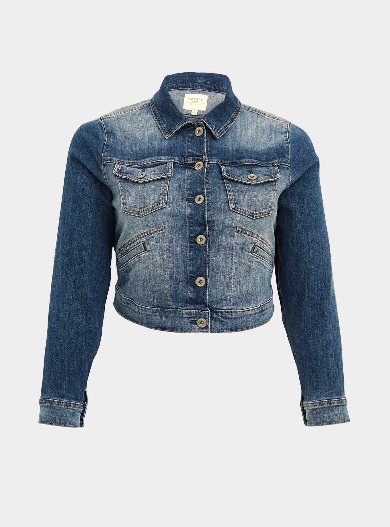 Crop Denim Jacket - Medium Wash, , hi-res