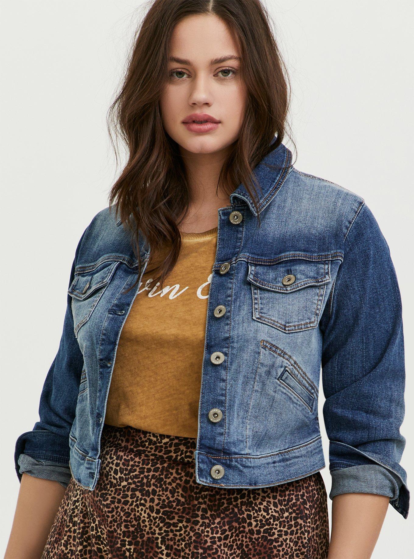 Crop Denim Jacket - Medium Wash, , hi-res