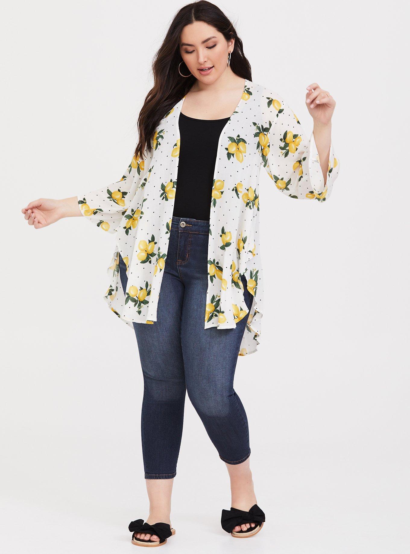 Plus Size Crepe Shirttail Kimono, SWEET LEMONS, alternate