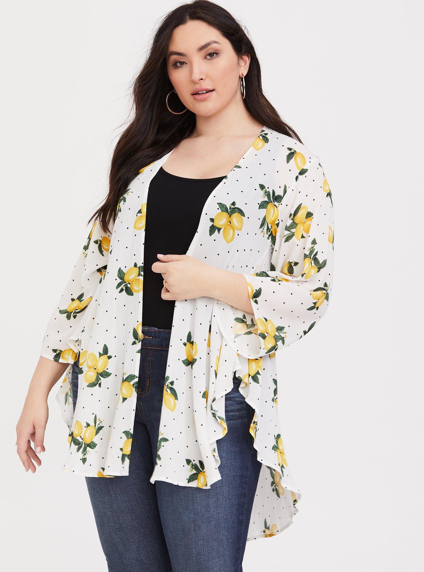 Plus Size Crepe Shirttail Kimono, SWEET LEMONS, hi-res