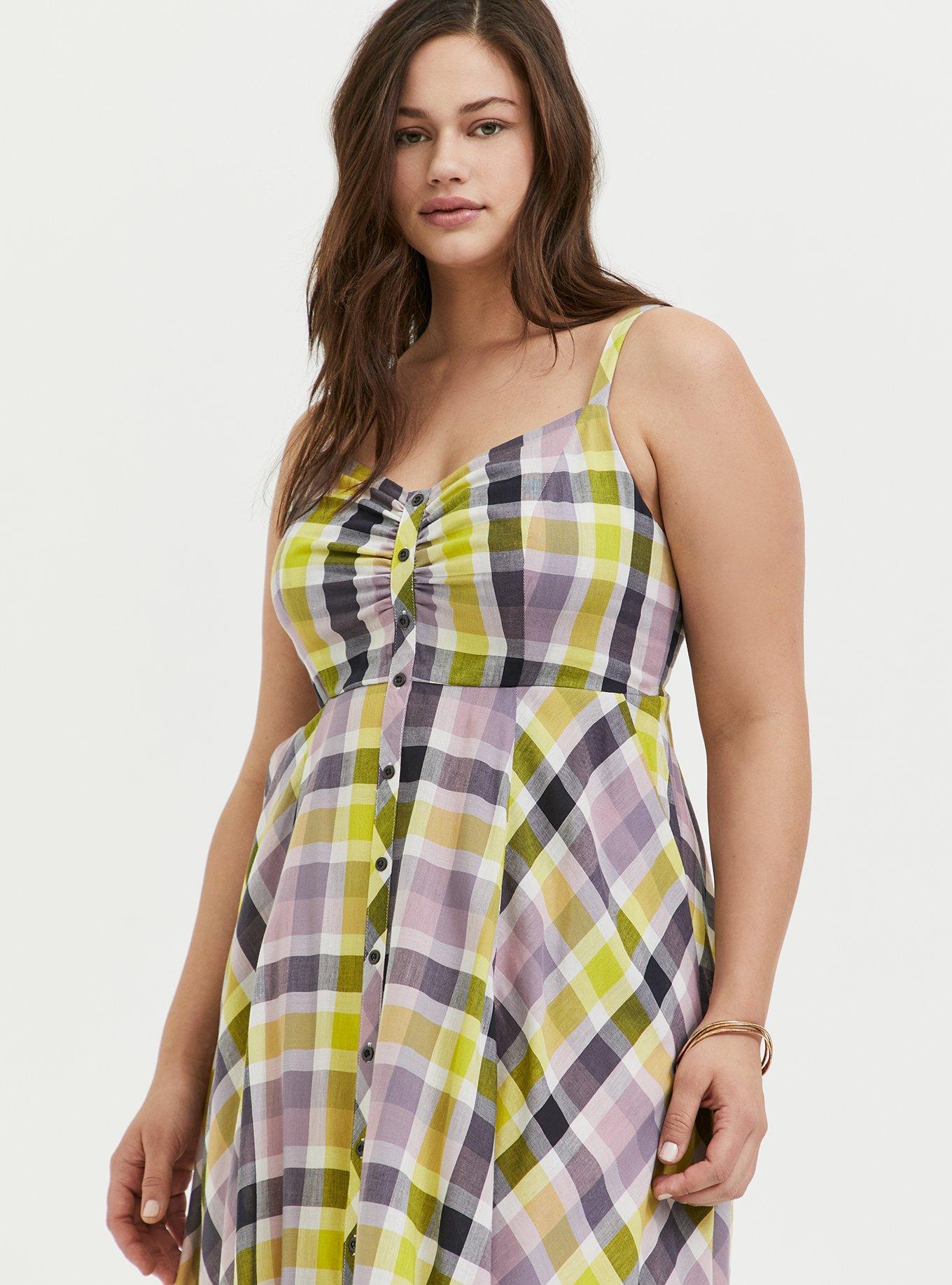 Plus Size - Multi Plaid Challis Button Front Midi Dress - Torrid