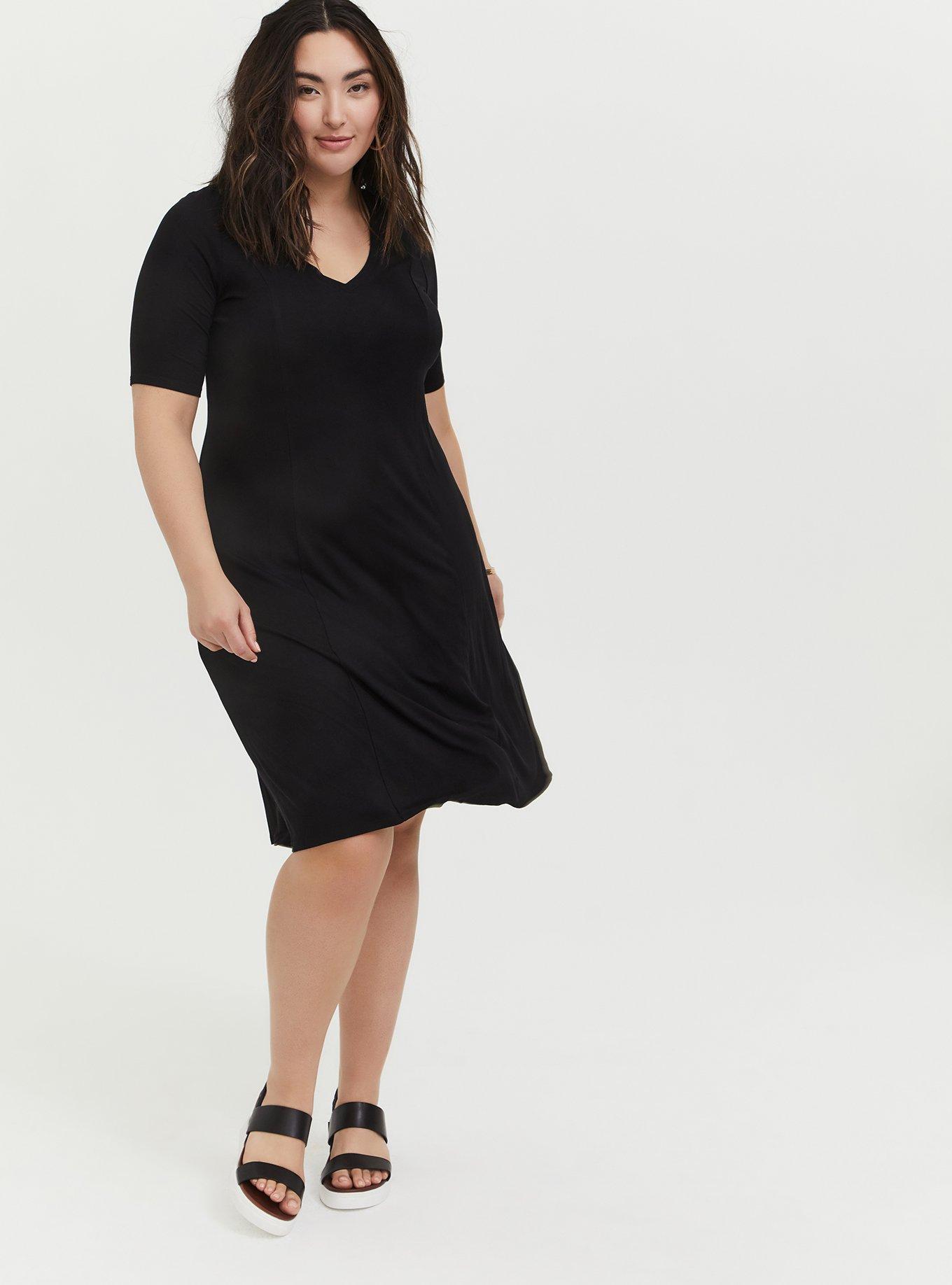 Black Jersey Fit & Flare dress, DEEP BLACK, alternate
