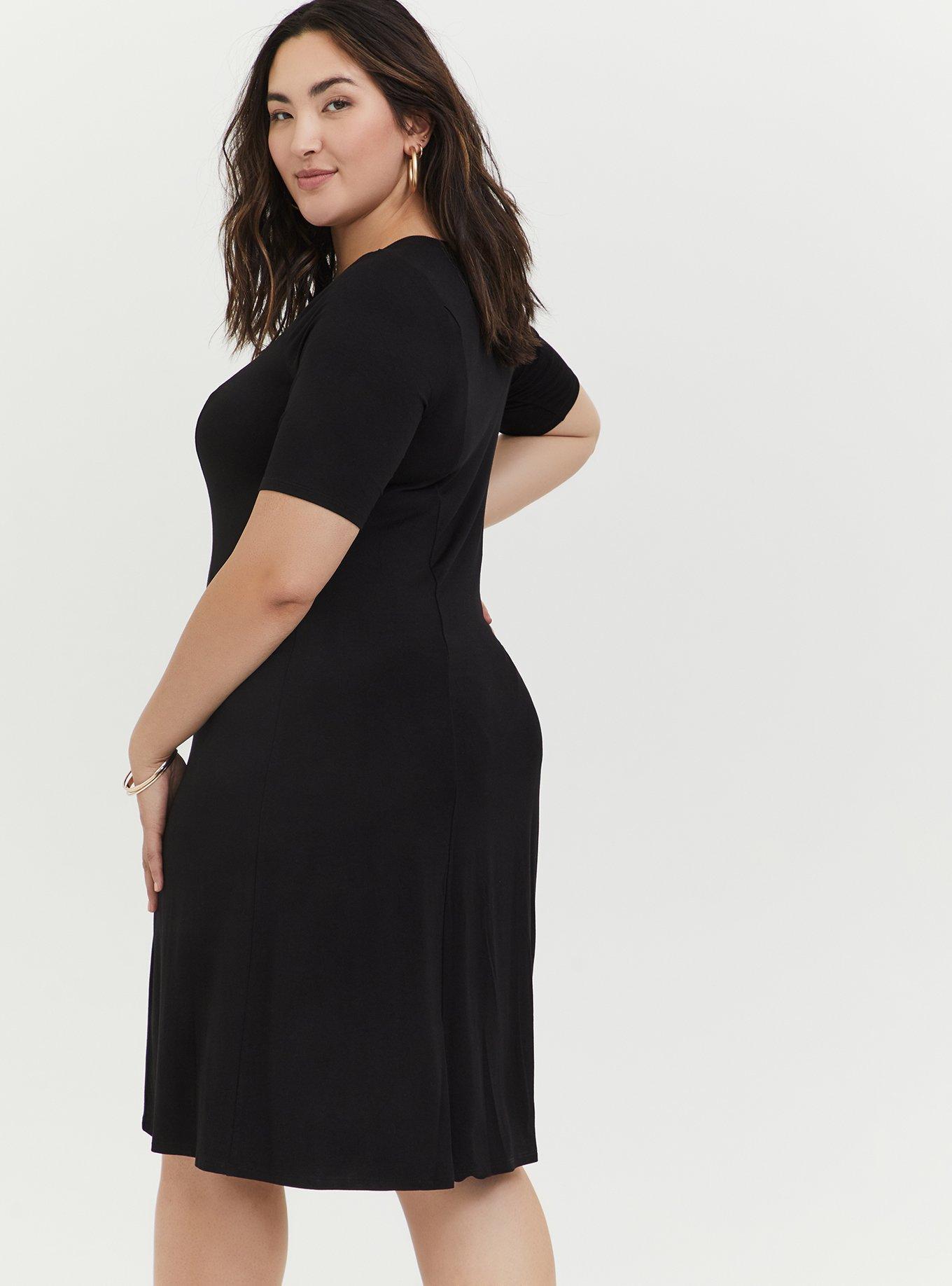 Black Jersey Fit & Flare dress, DEEP BLACK, alternate