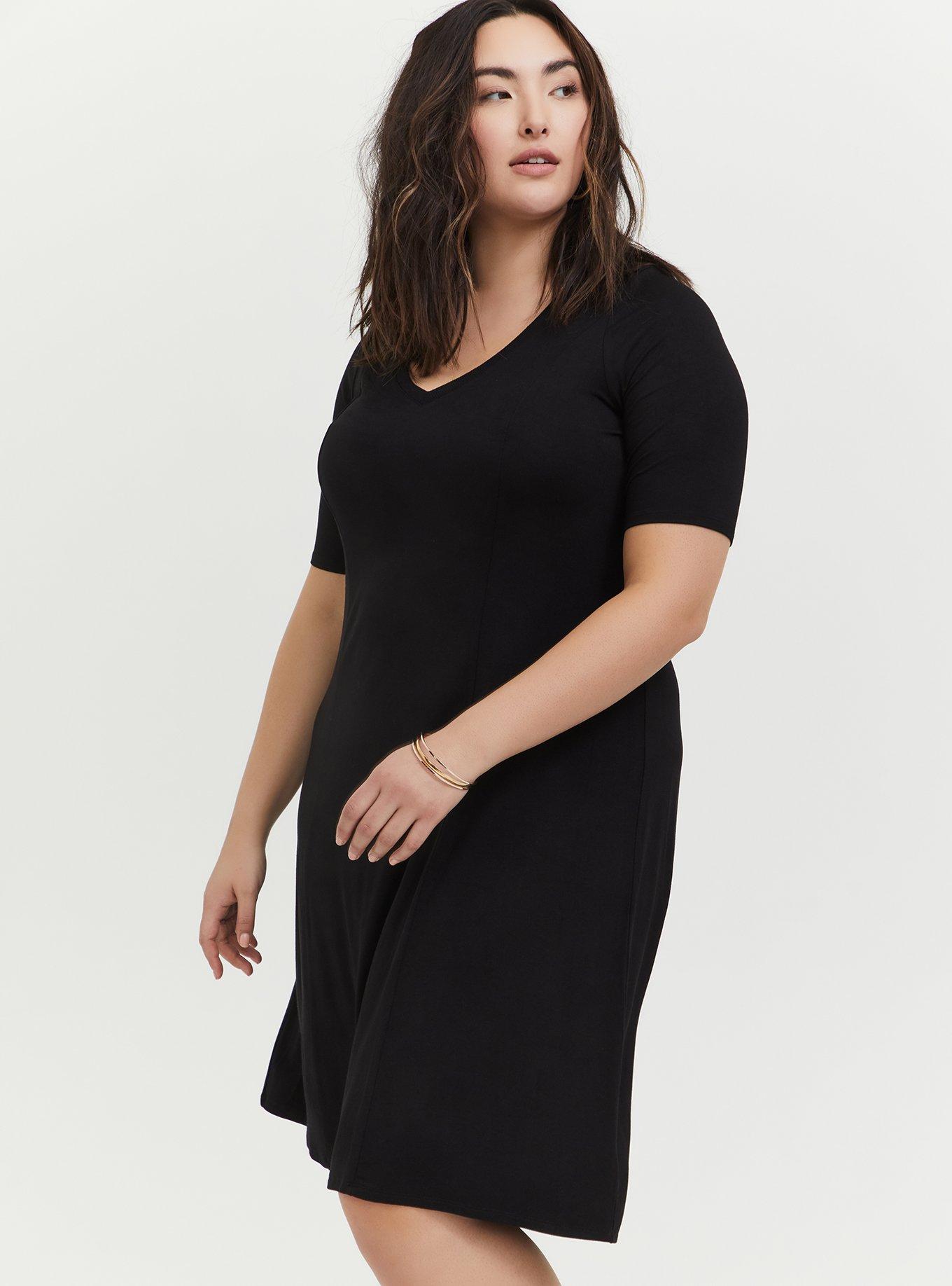 Black Jersey Fit & Flare dress, DEEP BLACK, hi-res