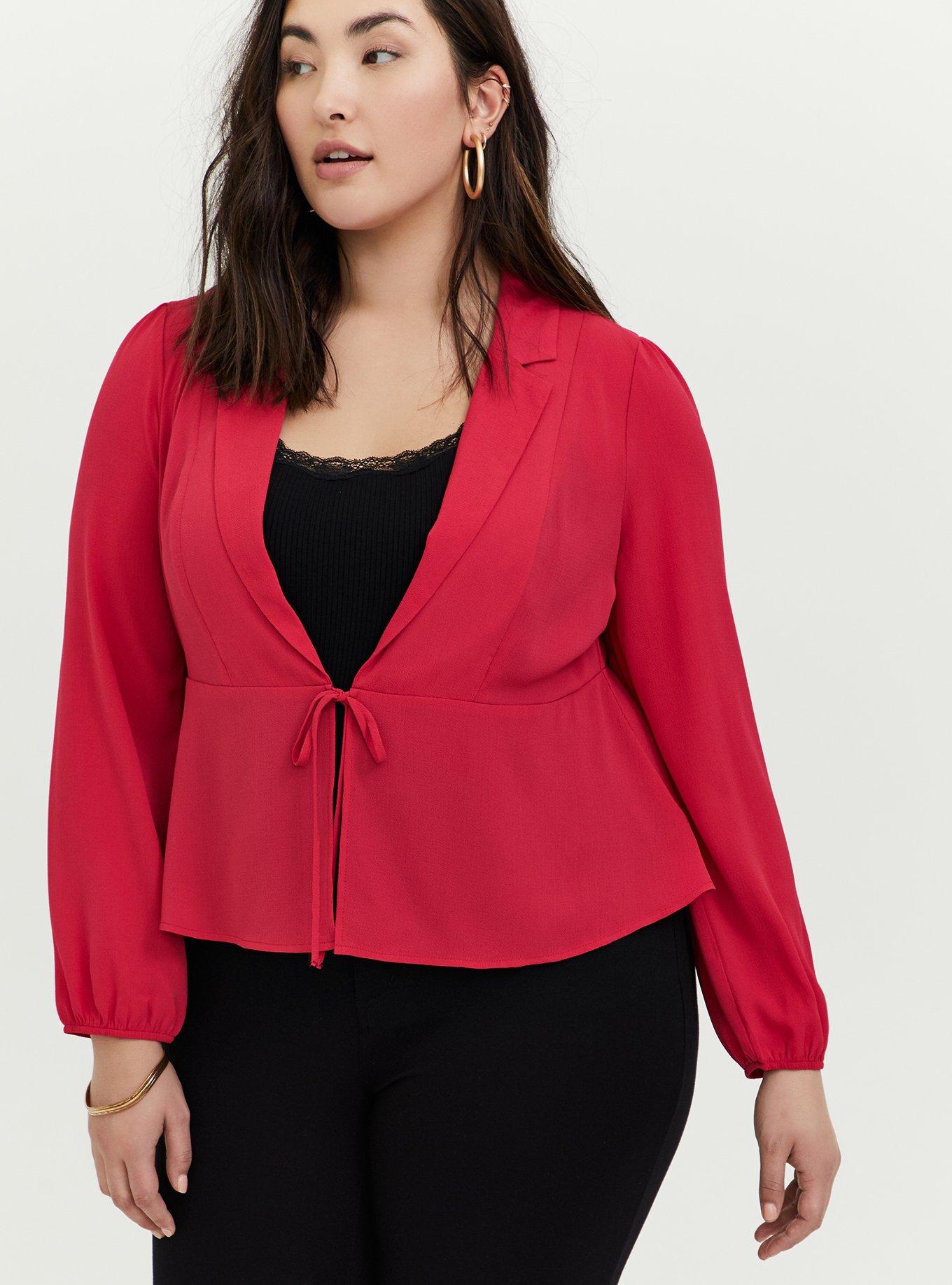 Plus Size - Fuchsia Pink Crepe Tie Front Peplum Jacket - Torrid