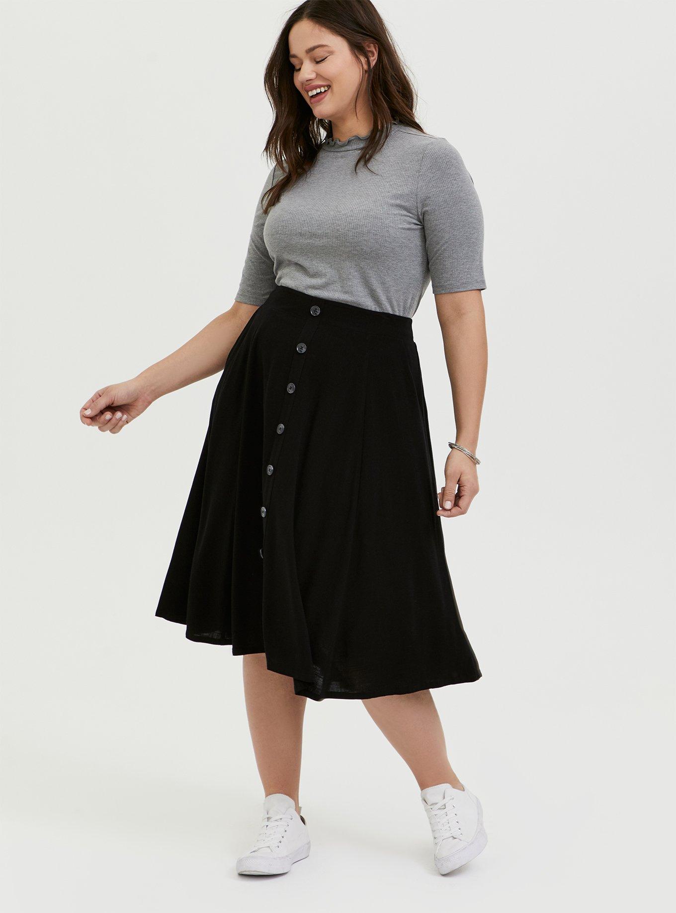 Midi Refined Woven Skirt, DEEP BLACK, alternate