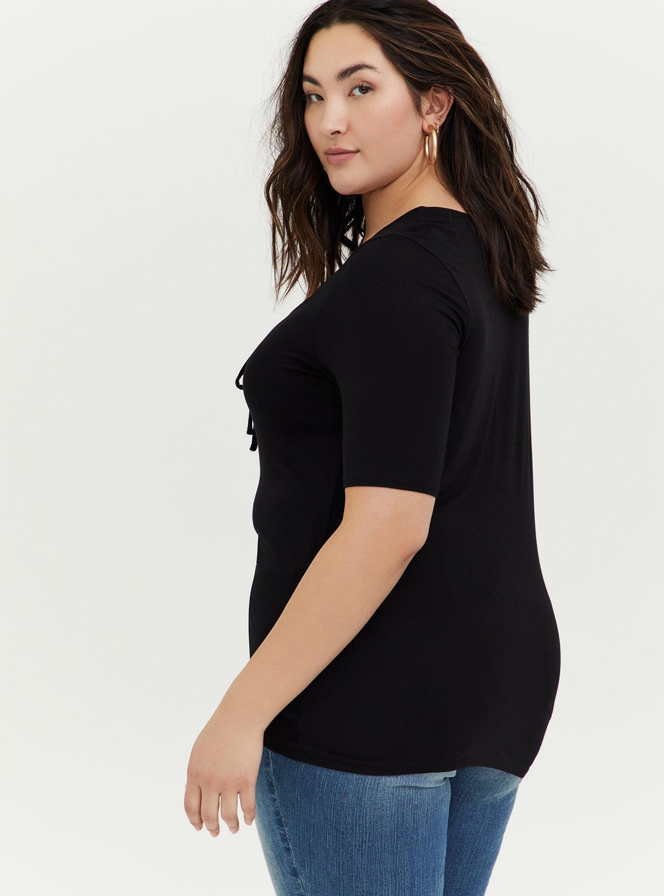 Plus Size - Super Soft Black Lace-Up Tee - Torrid