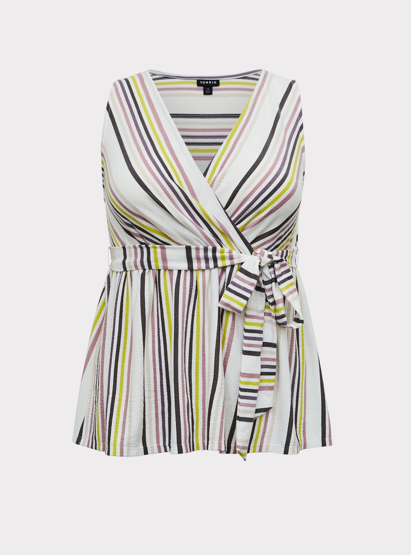 Plus Size - Multi Stripe Crepe Wrap Babydoll Tank - Torrid