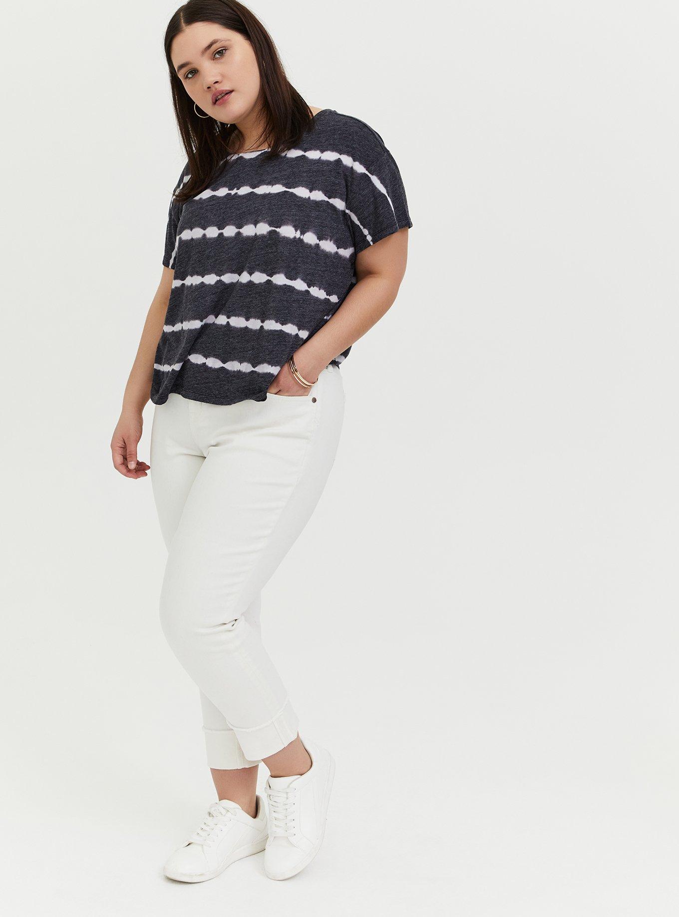 Plus Size Relaxed Fit Triblend Crew Neck Crop Tee, BLACK, alternate