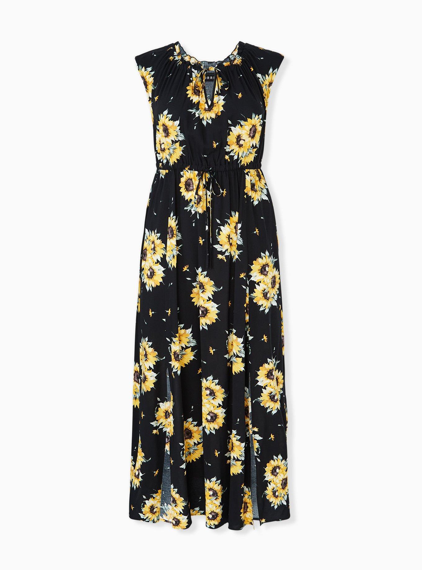 Maxi Challis Tie-Front Dress, BLACK FLORAL, hi-res