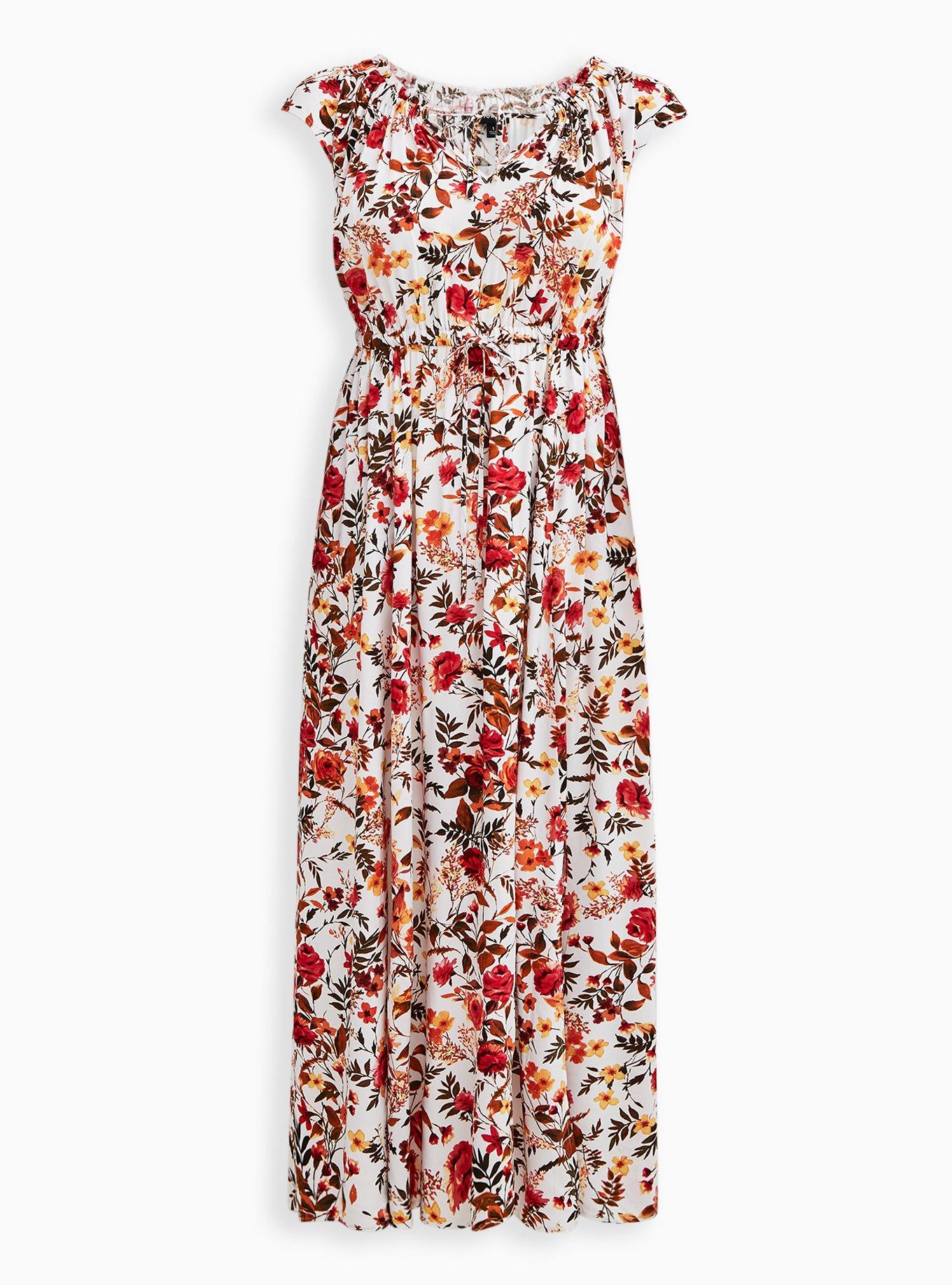 Maxi Challis Tie-Front Dress, WHITE FLORAL, hi-res