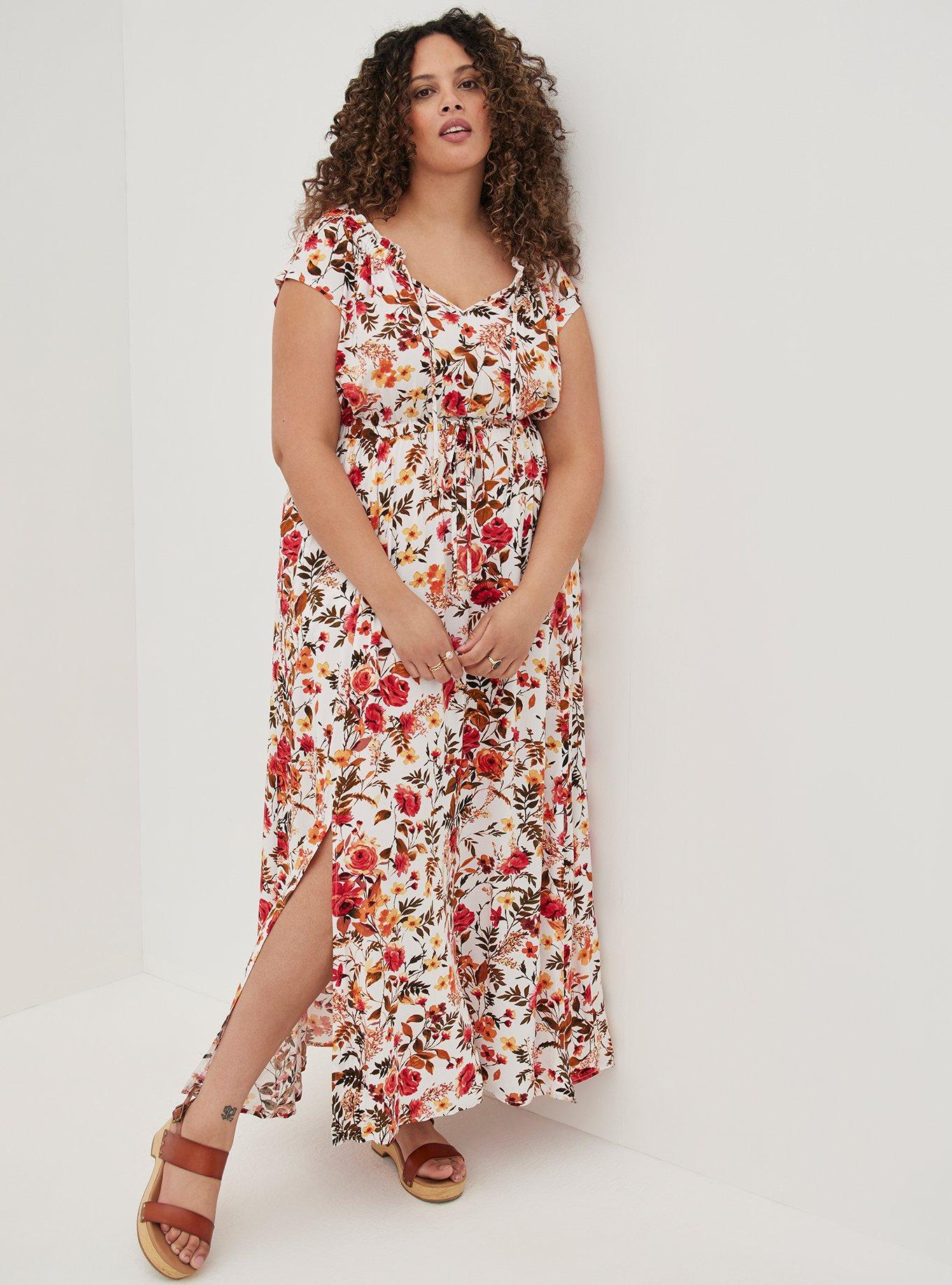 Maxi Challis Tie-Front Dress, WHITE FLORAL, hi-res