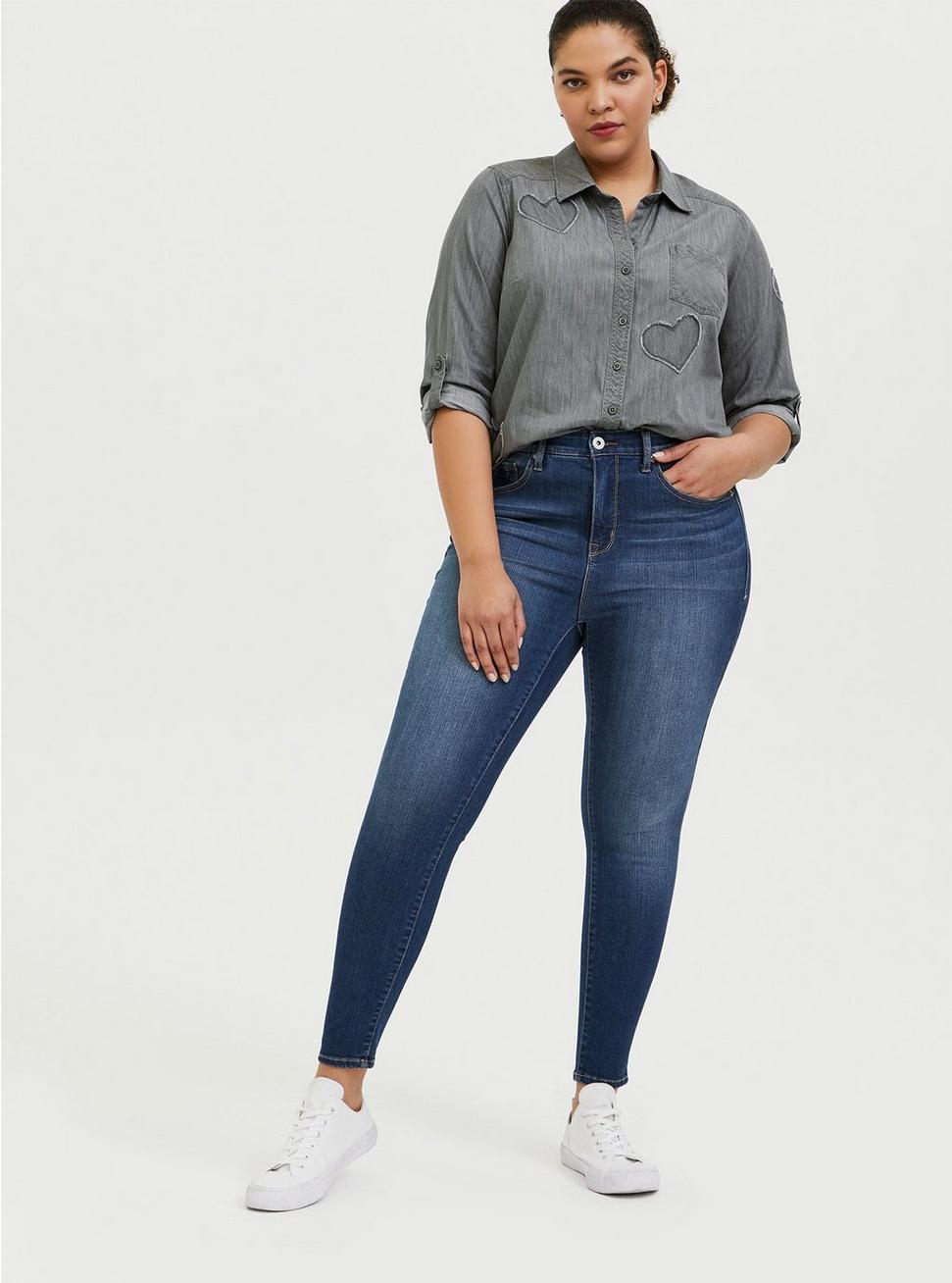 Plus Size - Taylor - Dark Grey Denim Heart Button Front Relaxed Fit ...