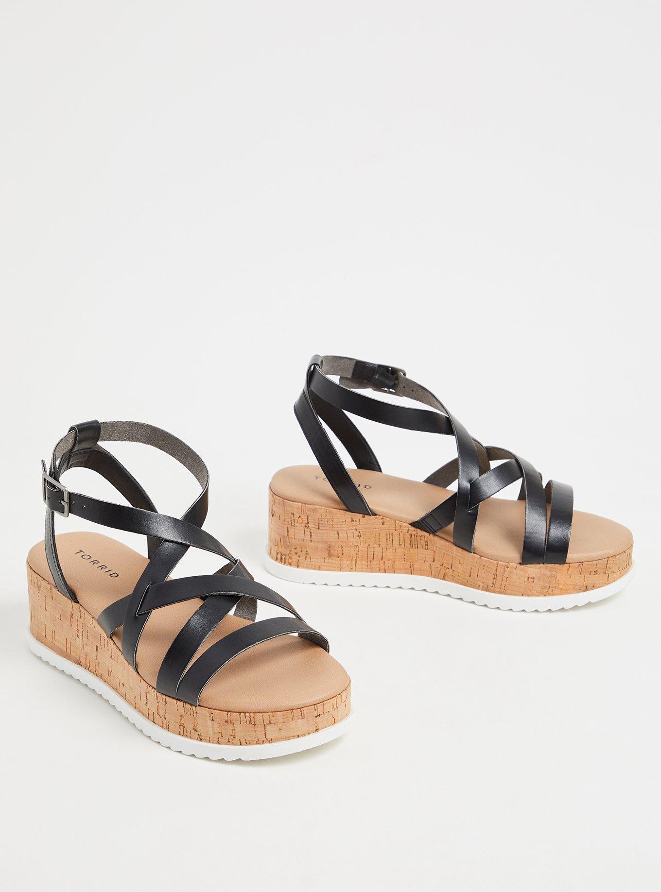 Plus Size Cork Platform Gladiator Sandal (WW), BLACK, alternate