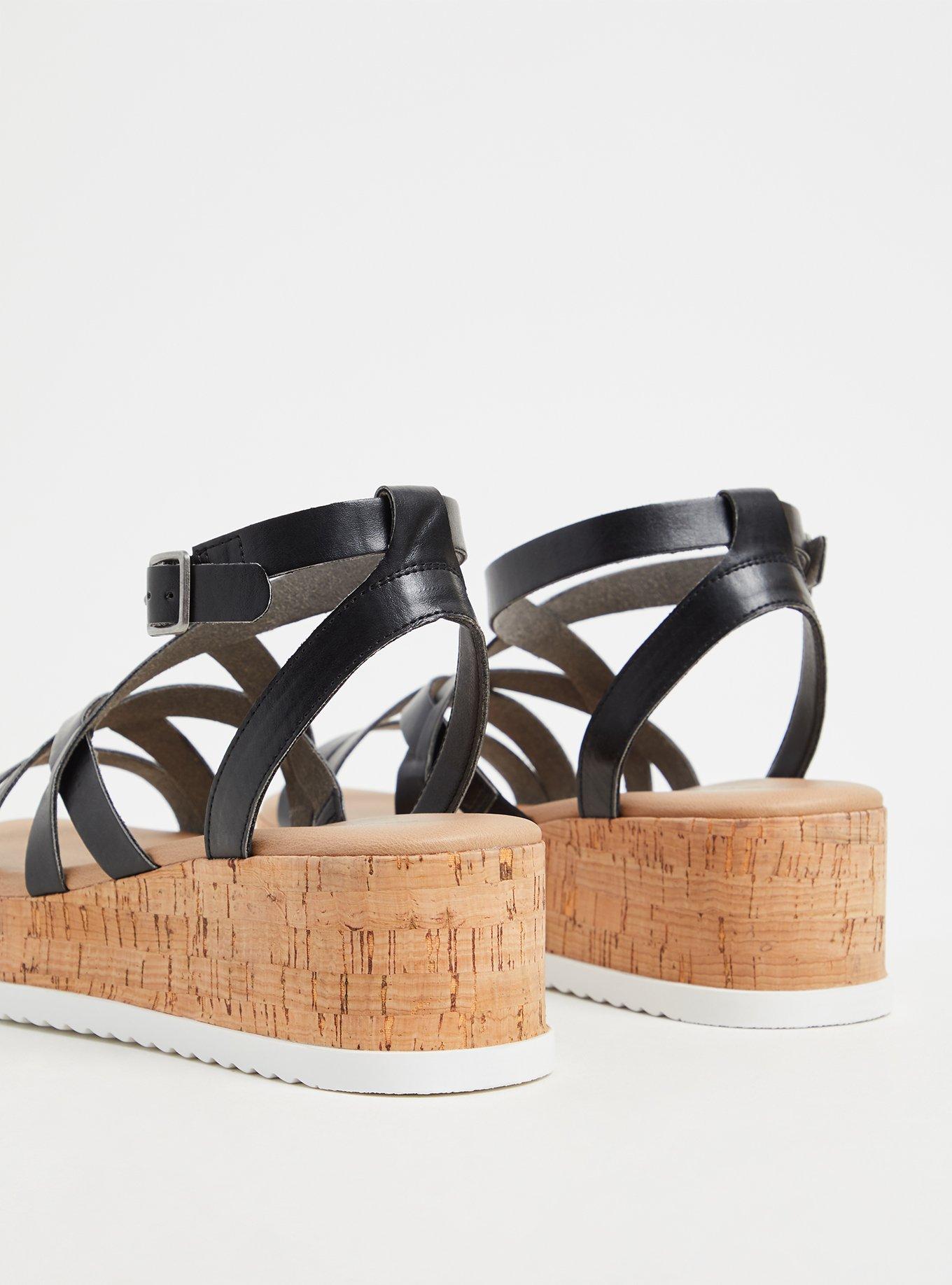 Plus Size Cork Platform Gladiator Sandal (WW), BLACK, alternate