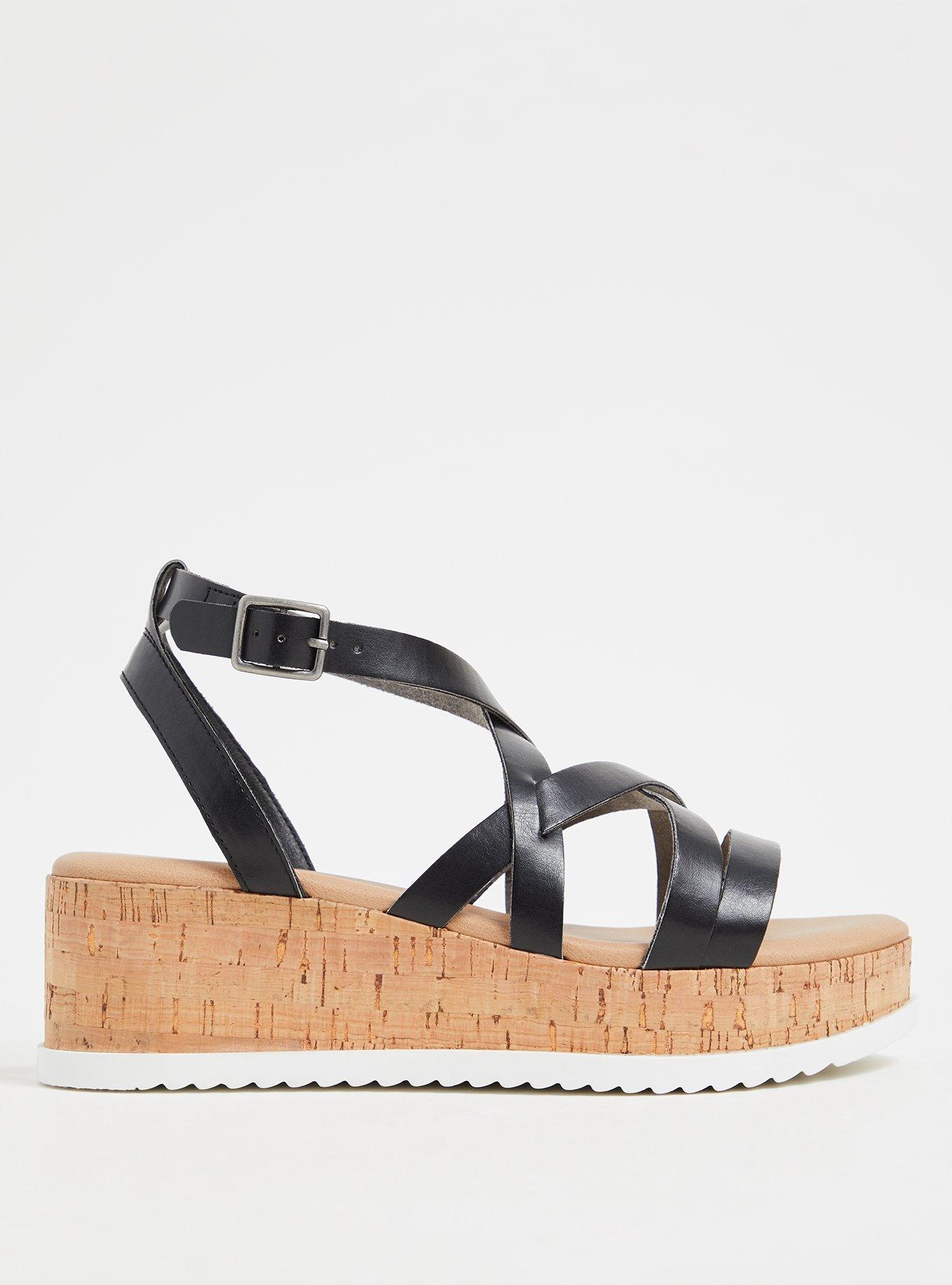Plus Size Cork Platform Gladiator Sandal (WW), BLACK, hi-res