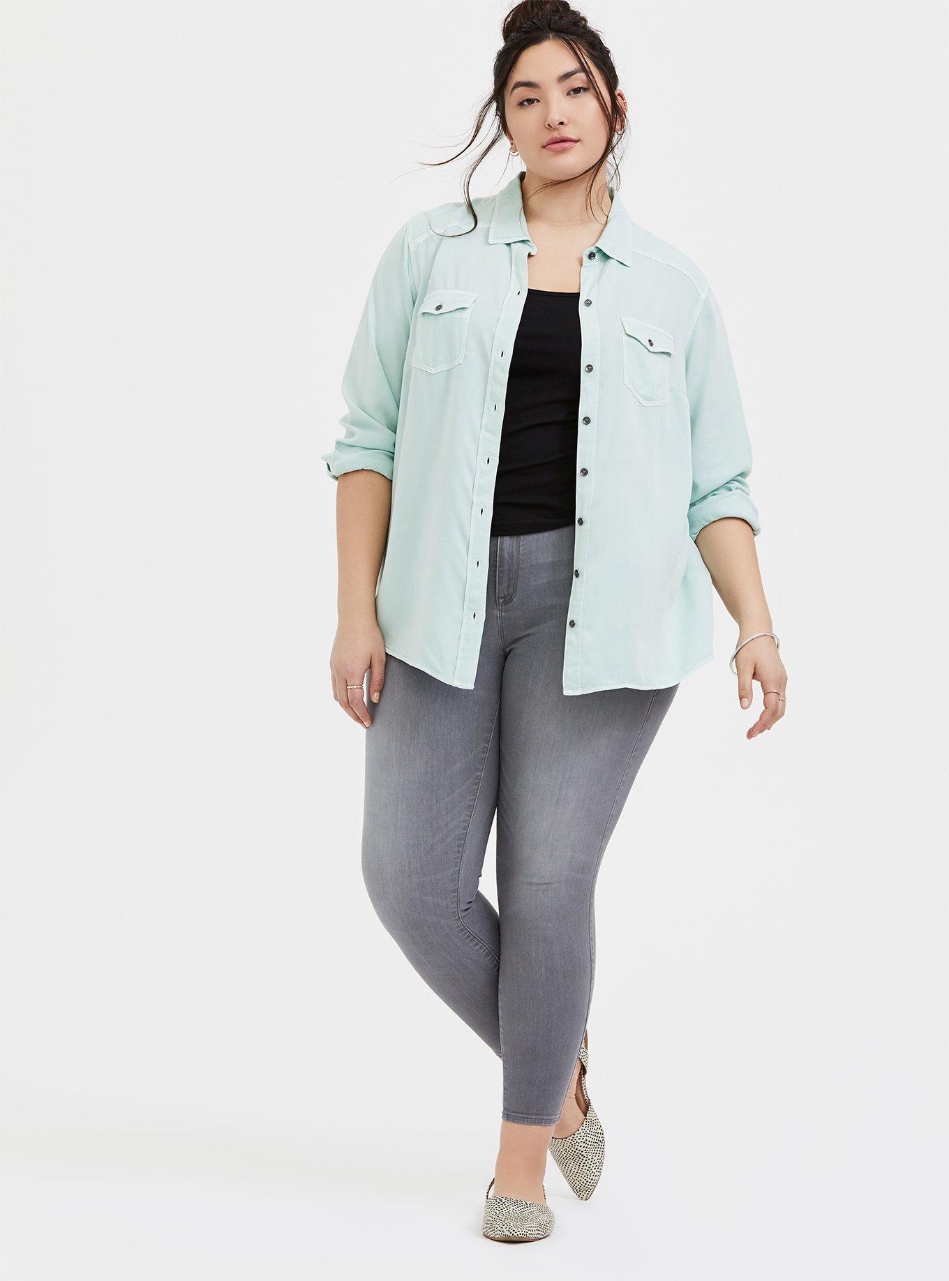 Plus Size Taylor Rayon Twill Button-Down Shirt, MOONLIGHT JADE, alternate