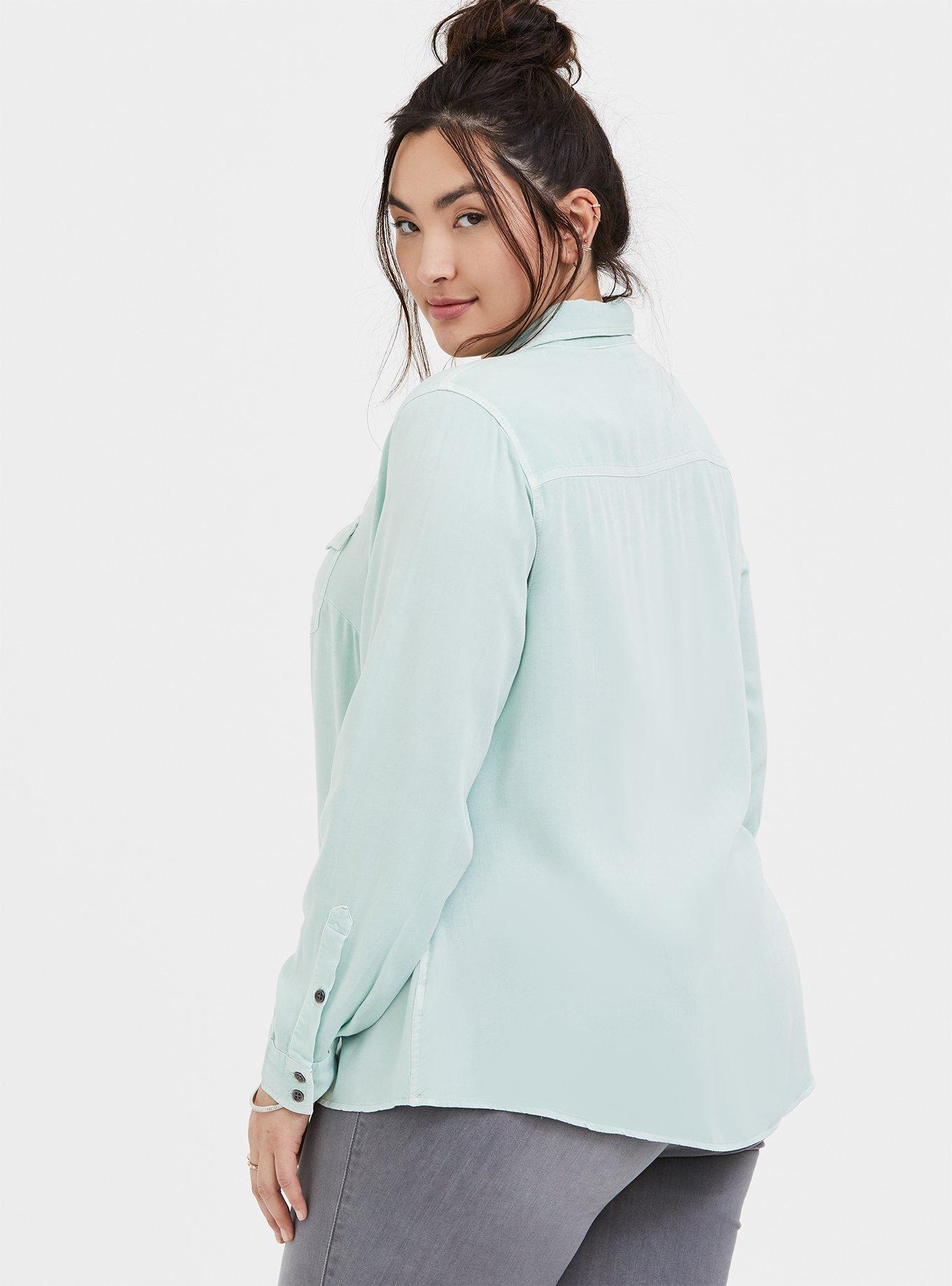 Plus Size Taylor Rayon Twill Button-Down Shirt, MOONLIGHT JADE, alternate