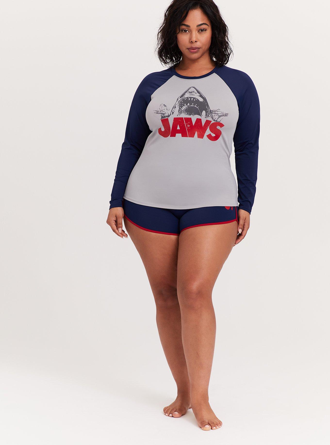 Plus Size - Jaws Navy & Grey Swim Rash Guard - Torrid