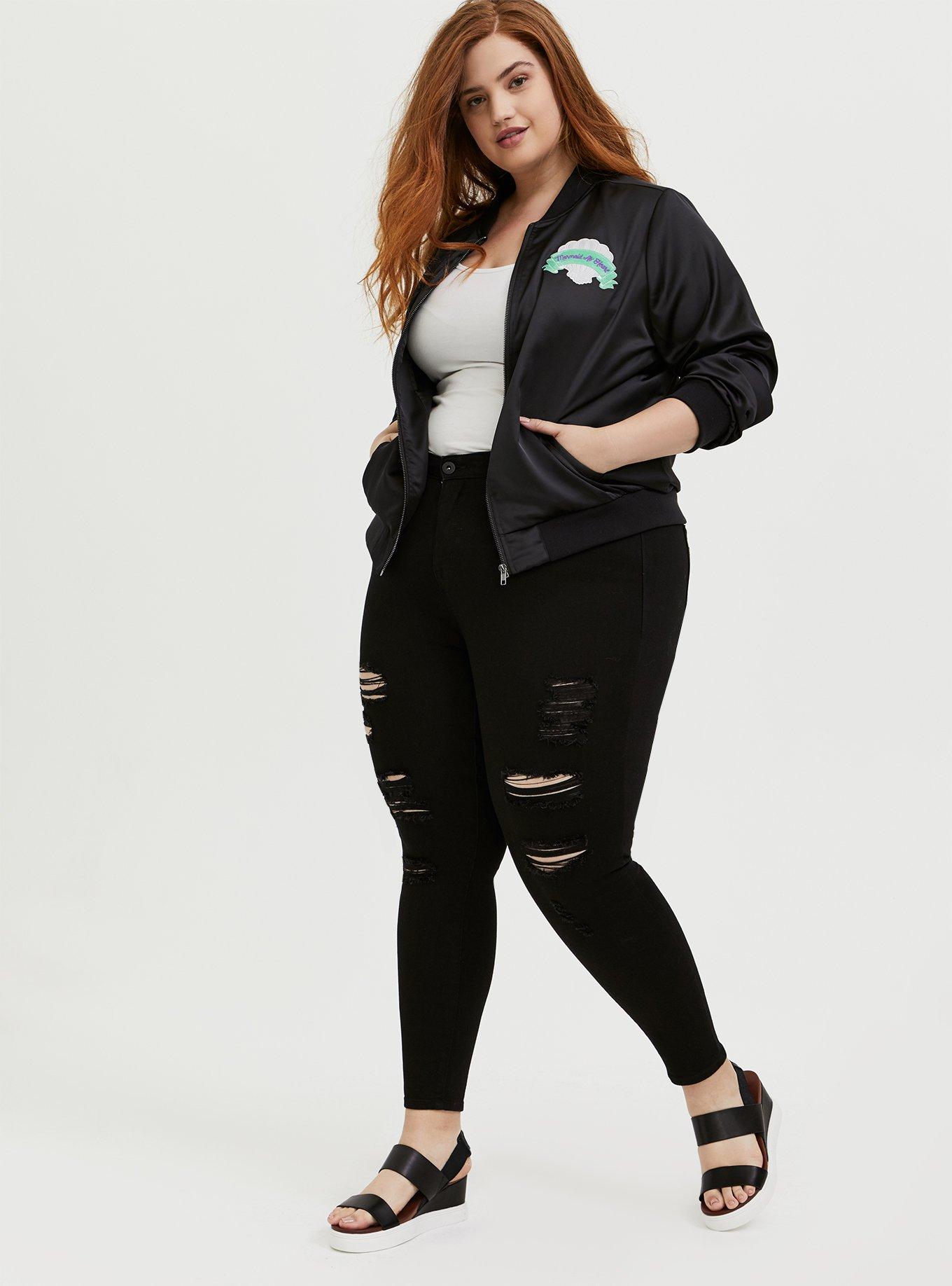 Plus Size Her Universe Disney The Little Mermaid Ariel Black Satin Bomber Jacket, DEEP BLACK, alternate