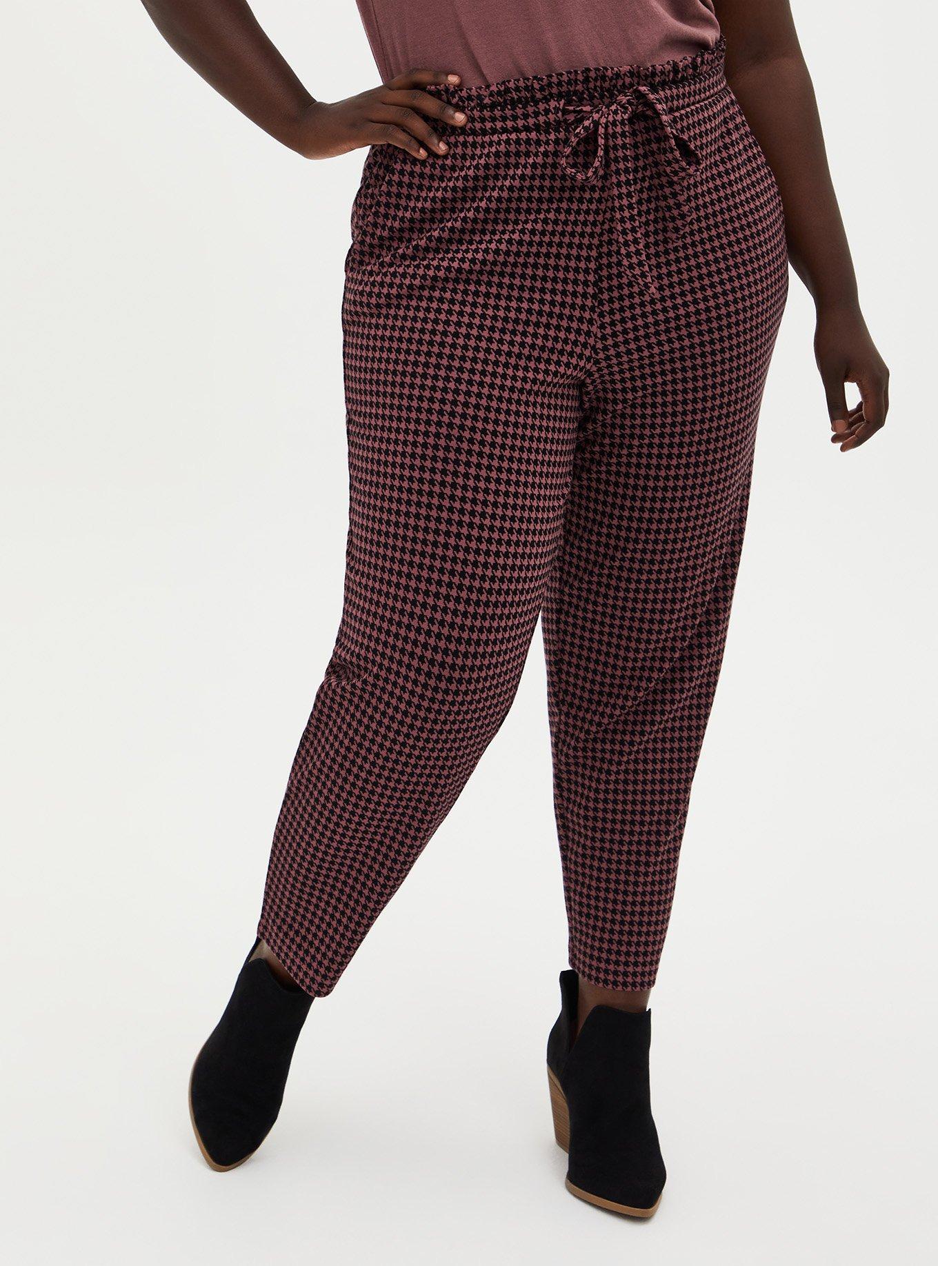 Slim Taper Studio Luxe Ponte High-Rise Tie-Front Pant, HERRINGBONE PLAID, hi-res